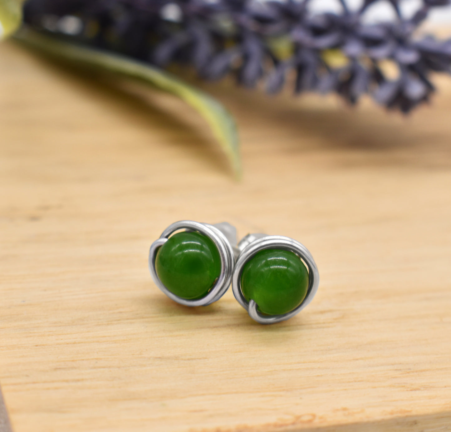 🌿 Jade Studs 6mm-Grounding, Prosperity and Emotional Balance🌿