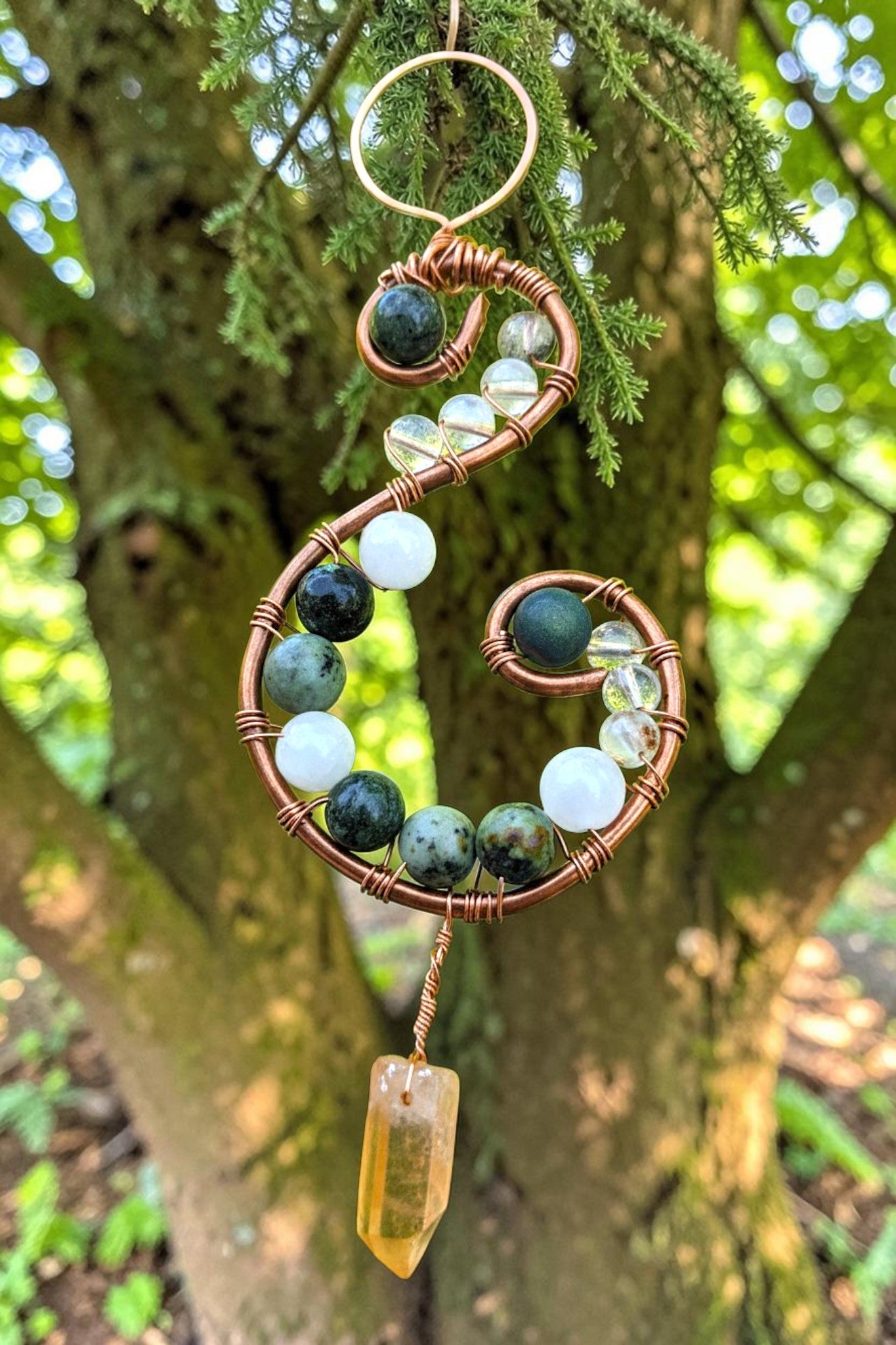 ✨ Swirled Gemstone, Crystal Copper Sun Catcher