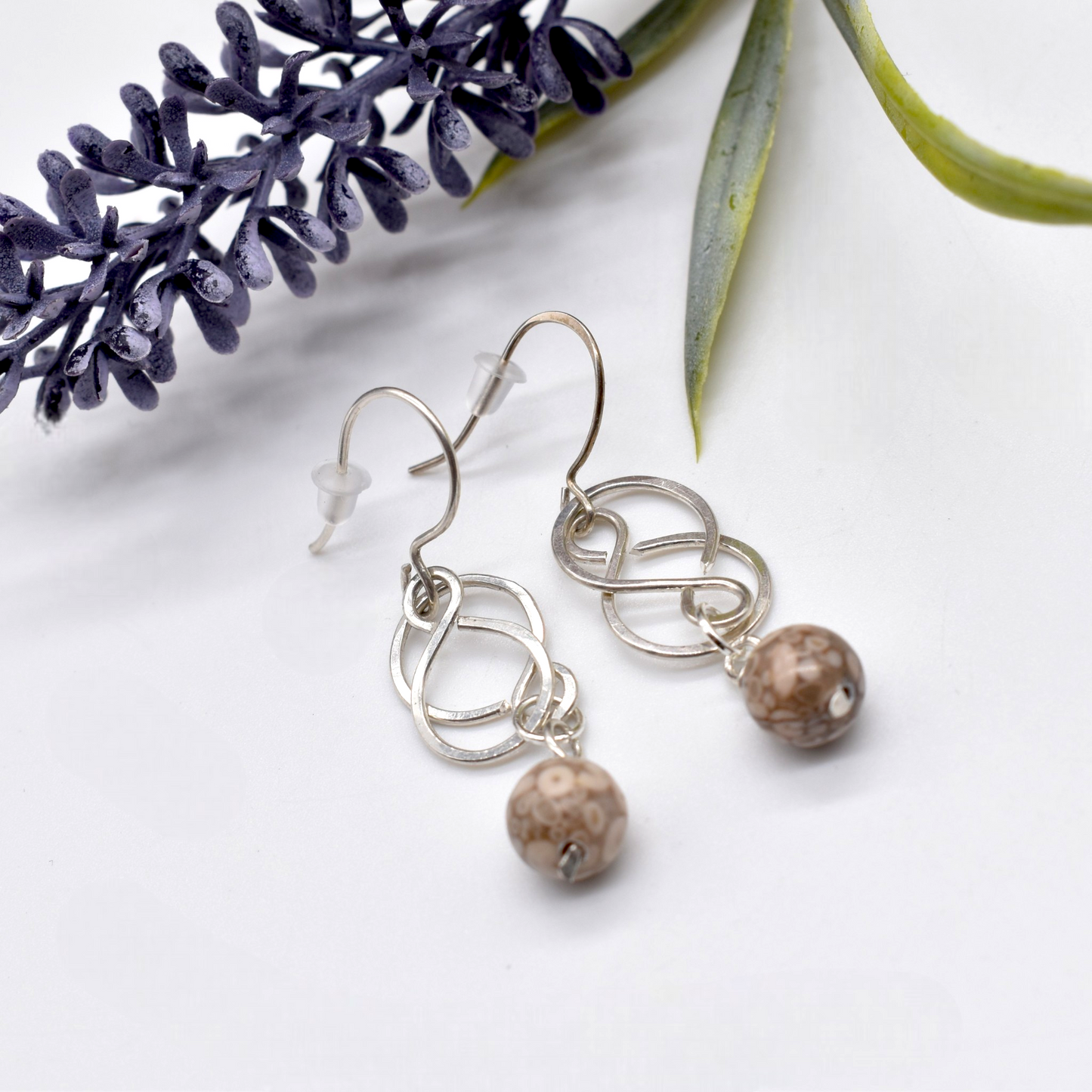 Celtic Petoskey Stone Earrings in Sterling Silver and Gold Filled