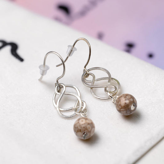 Celtic Petoskey Stone Earrings in Sterling Silver and Gold Filled