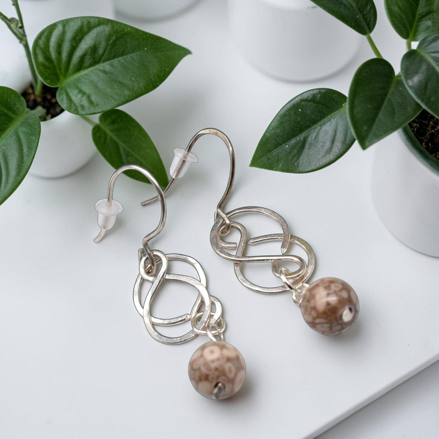 Celtic Petoskey Stone Earrings in Sterling Silver and Gold Filled