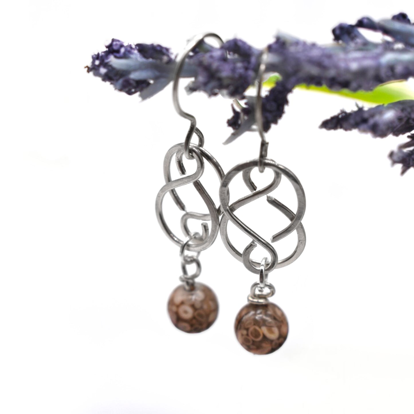 Celtic Petoskey Stone Earrings in Sterling Silver and Gold Filled