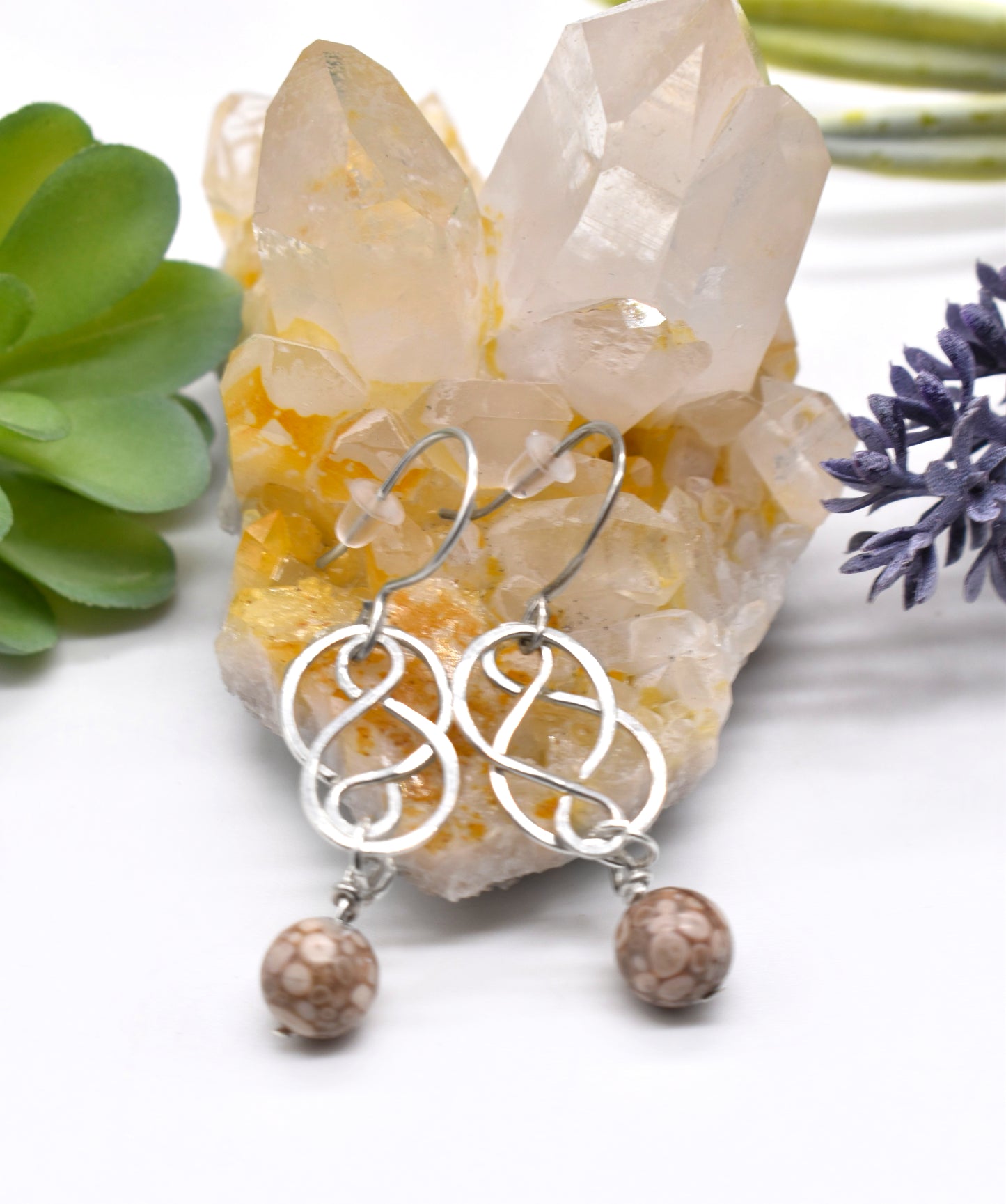 Celtic Petoskey Stone Earrings in Sterling Silver and Gold Filled