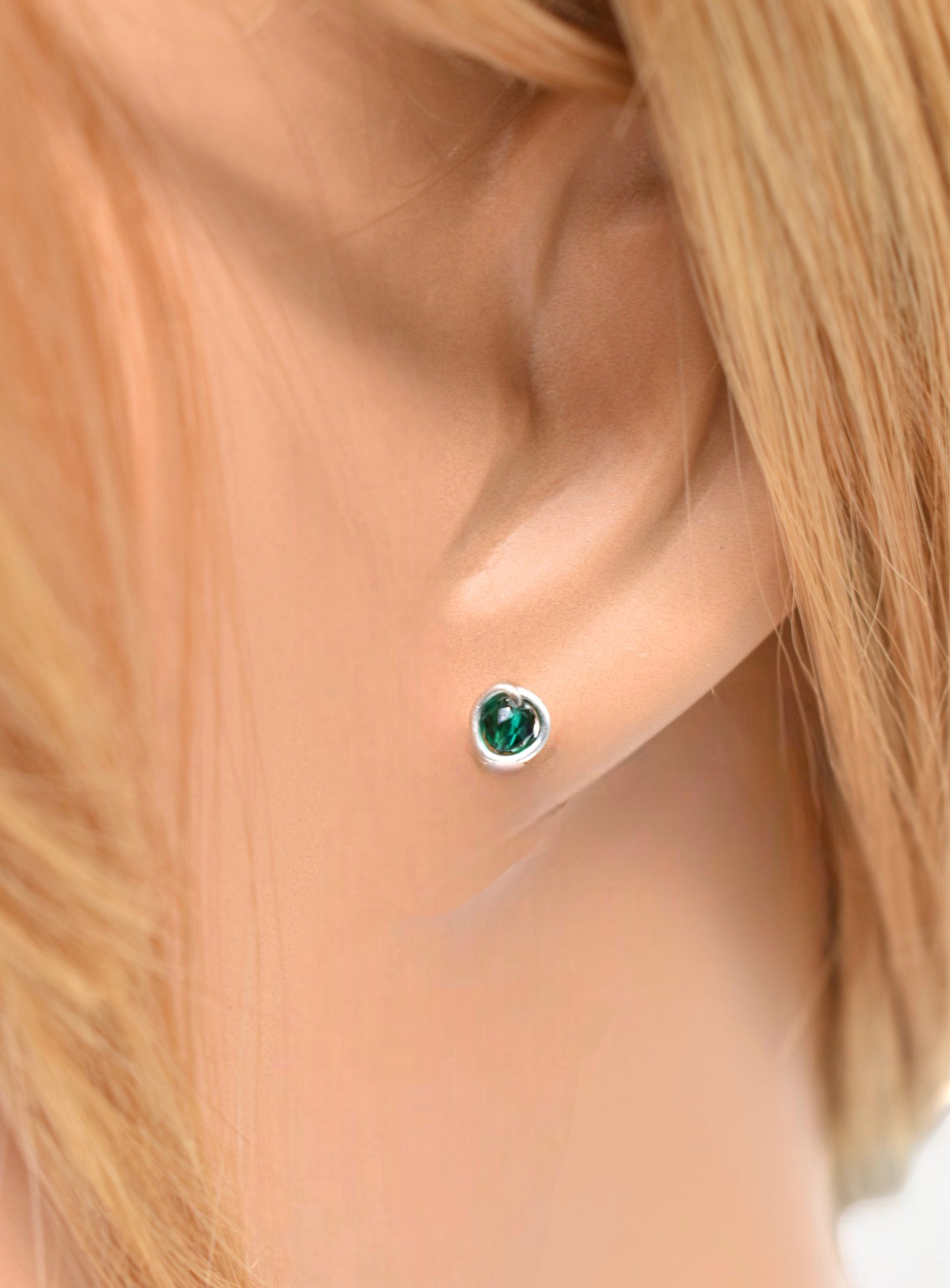 Micro Faceted Emerald Stud Earrings | Sterling Silver, Gold Filled & Rose Gold Filled
