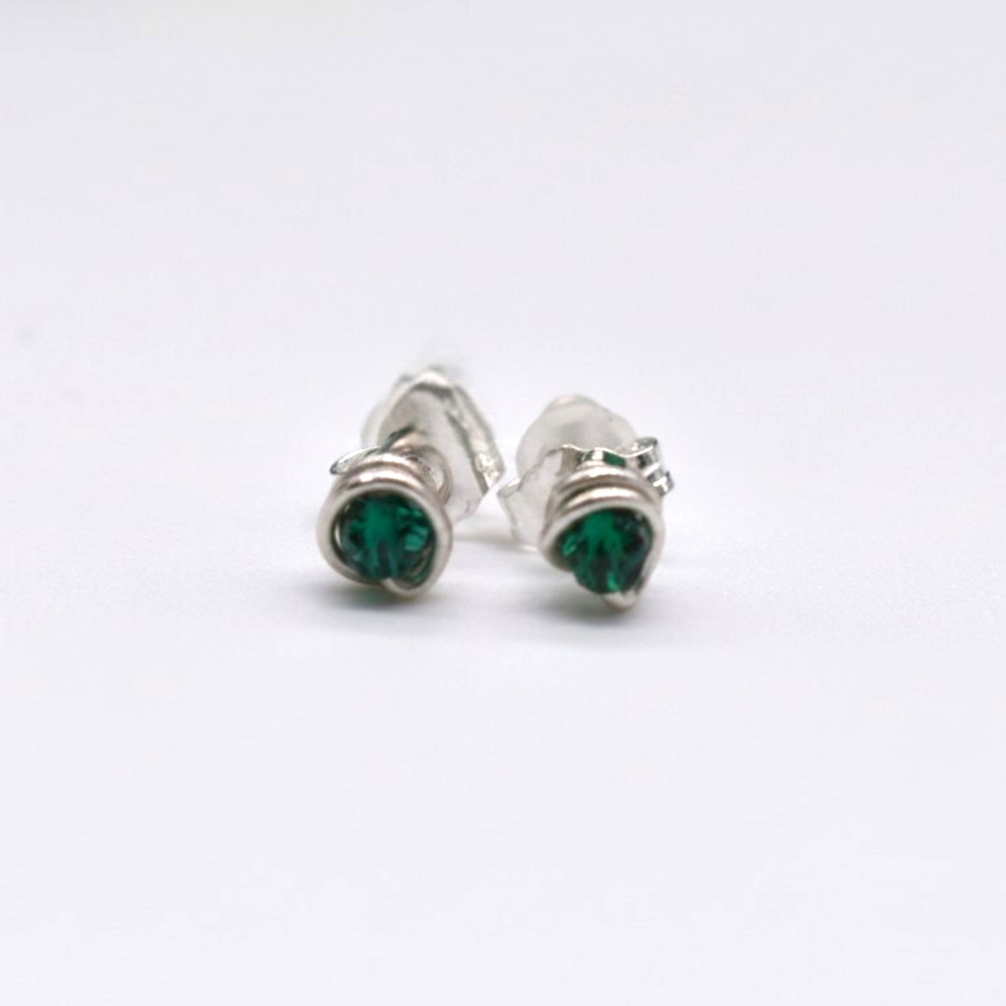 Micro Faceted Emerald Stud Earrings | Sterling Silver, Gold Filled & Rose Gold Filled
