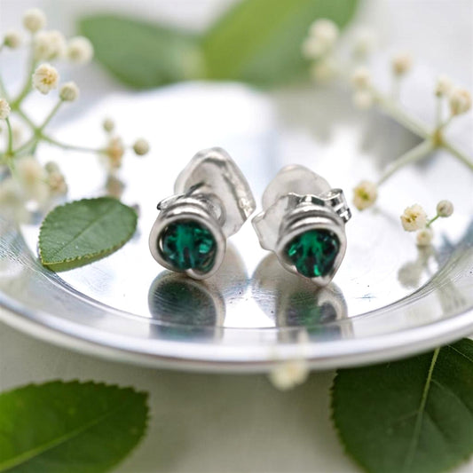 Micro Faceted Emerald Stud Earrings | Sterling Silver, Gold Filled & Rose Gold Filled