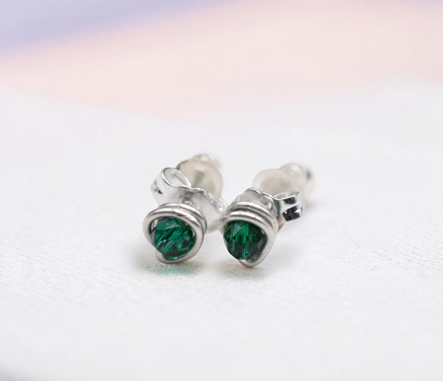 Micro Faceted Emerald Stud Earrings | Sterling Silver, Gold Filled & Rose Gold Filled