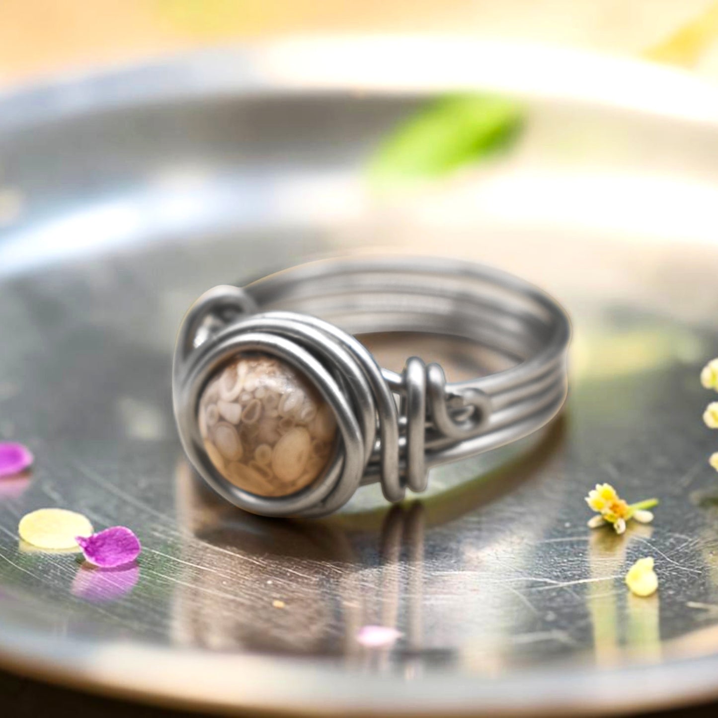 Petoskey Stone Fossil Rings in Copper Stainless Gold and Sterling Silver