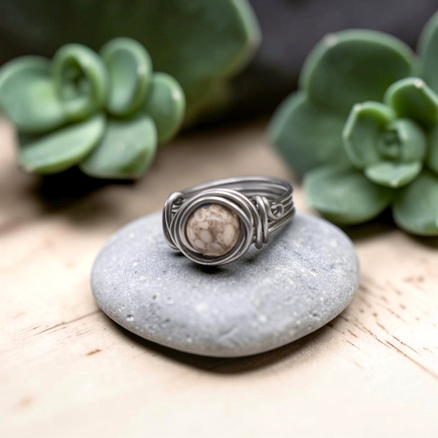 Petoskey Stone Fossil Rings in Copper Stainless Gold and Sterling Silver