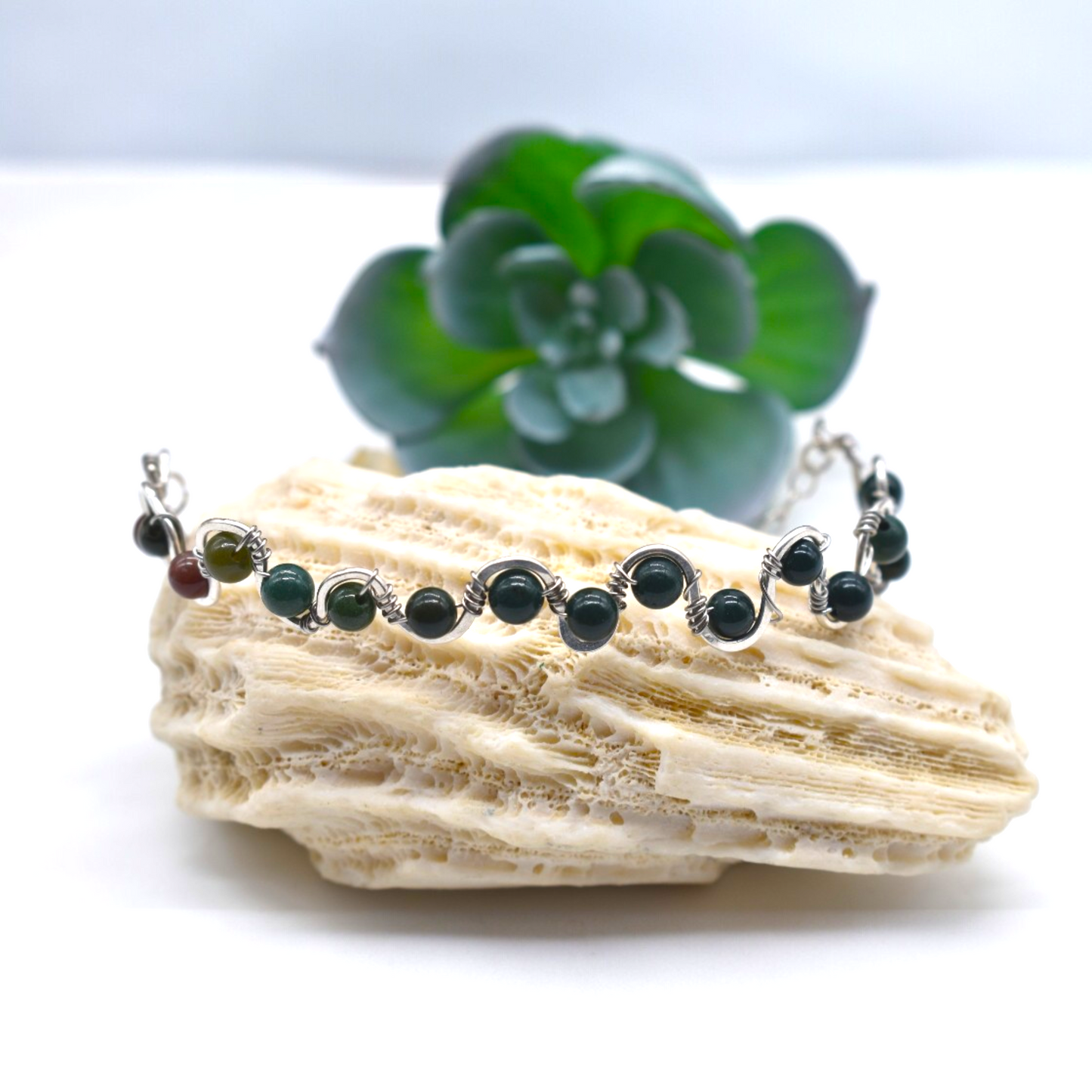 Hand Hammered Bloodstone Bangle Bracelet | Sterling Silver & Gold Filled Gemstone Jewelry