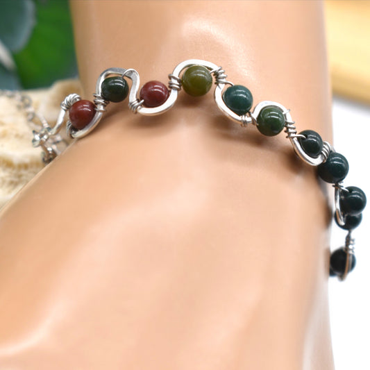 Hand Hammered Bloodstone Bangle Bracelet | Sterling Silver & Gold Filled Gemstone Jewelry