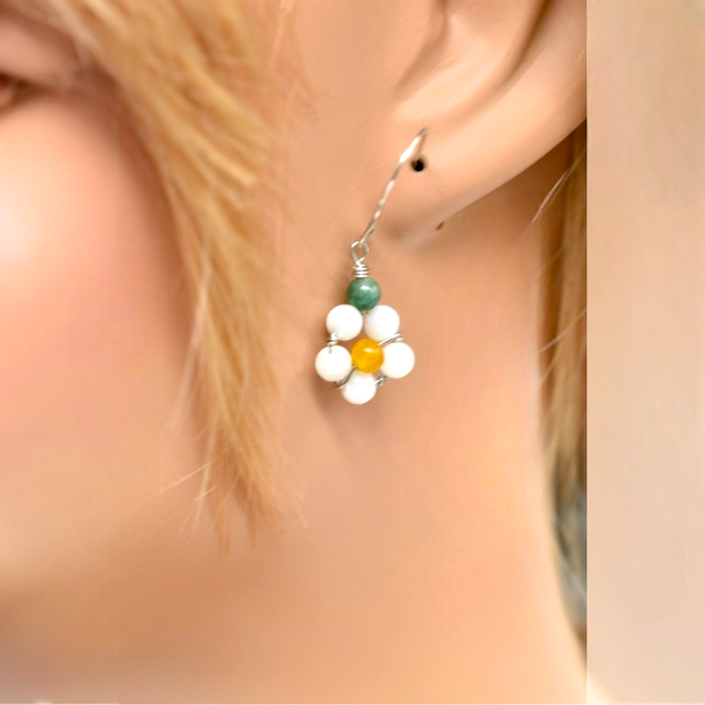 🌼 Pearl & Jade Flower Earrings
