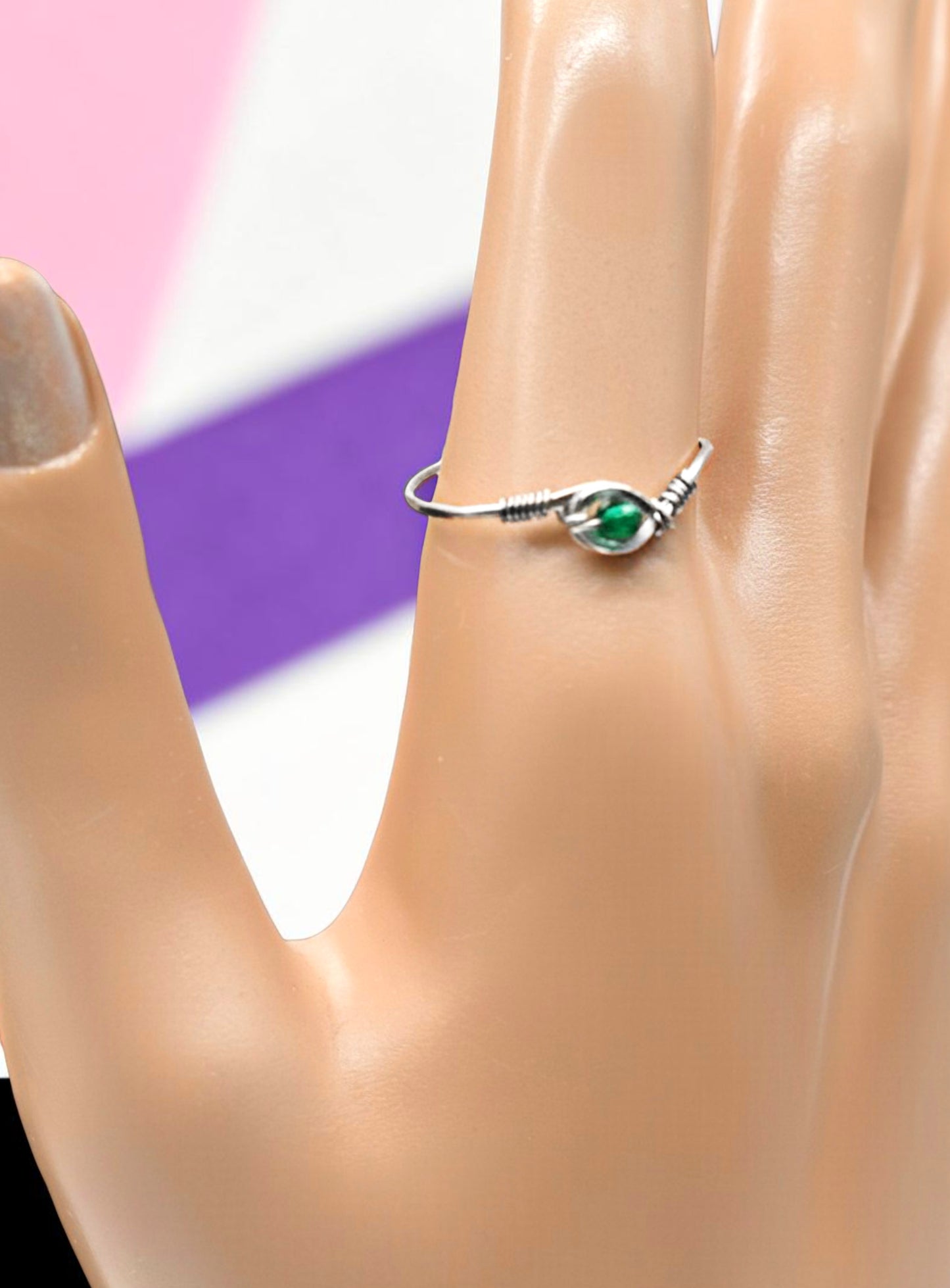 Micro Faceted Emerald Ring | Dainty Gemstone Ring | Sterling Silver, Gold Filled & Rose Gold