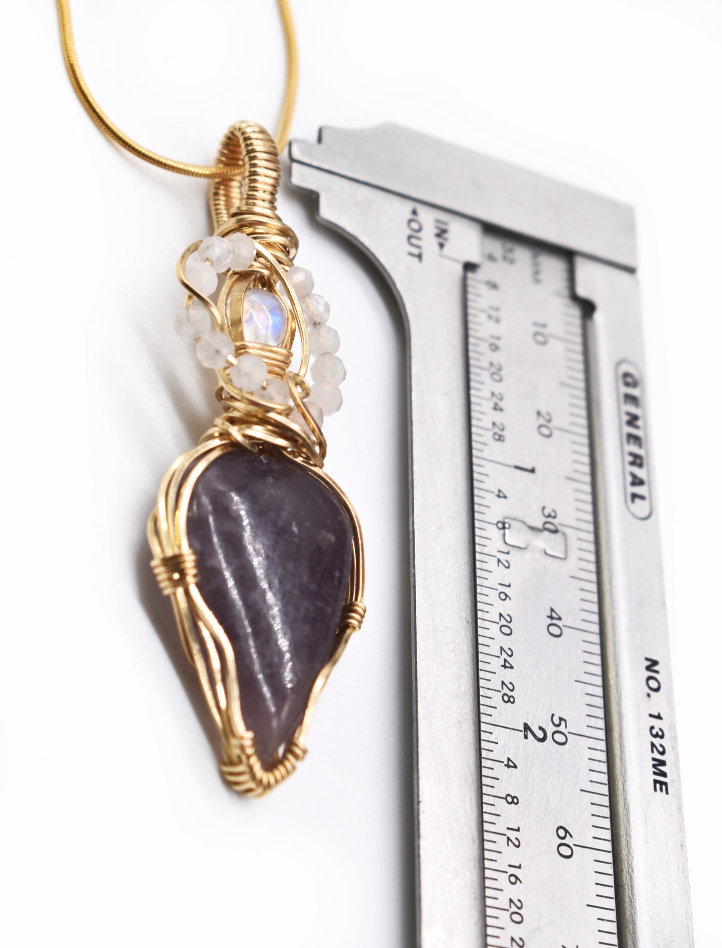 Lepidolite and Moonstone Pendant ✨ 14K Gold-Filled • Micro-Faceted Rose Quartz Highlights