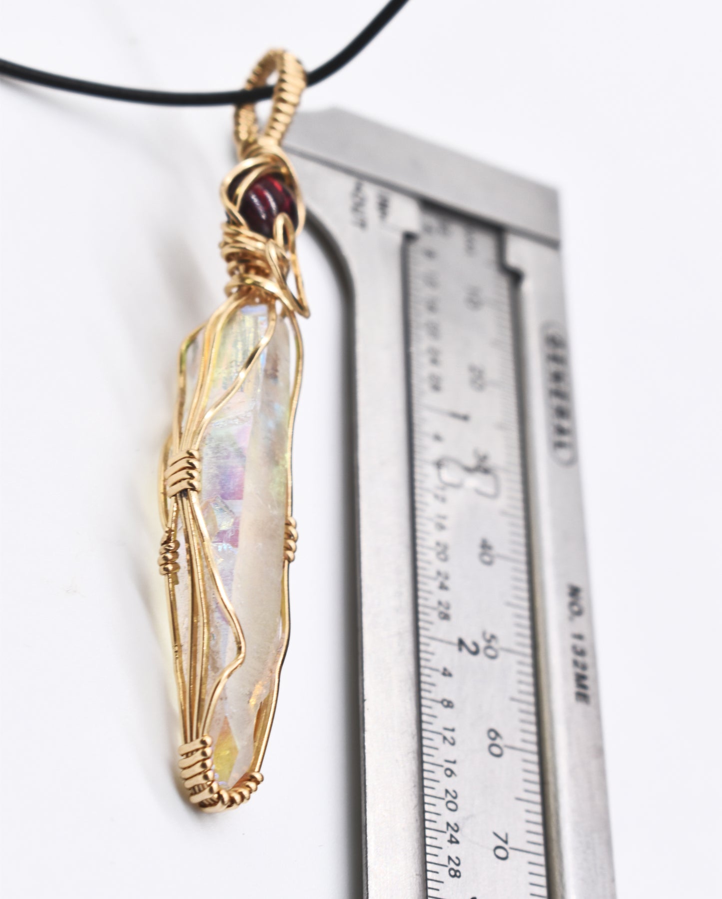 Wire-Wrapped Aura Quartz and Red Garnet Pendant ✨  14K Gold-Filled • Handcrafted • One of a Kind