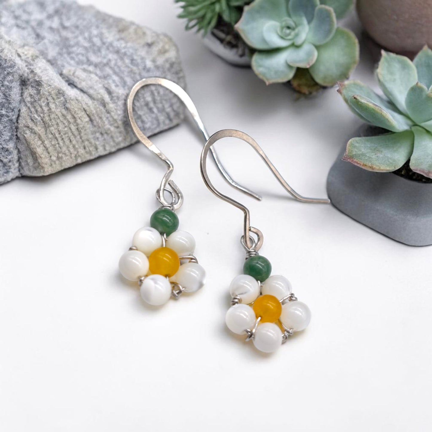 🌼 Pearl & Jade Flower Earrings