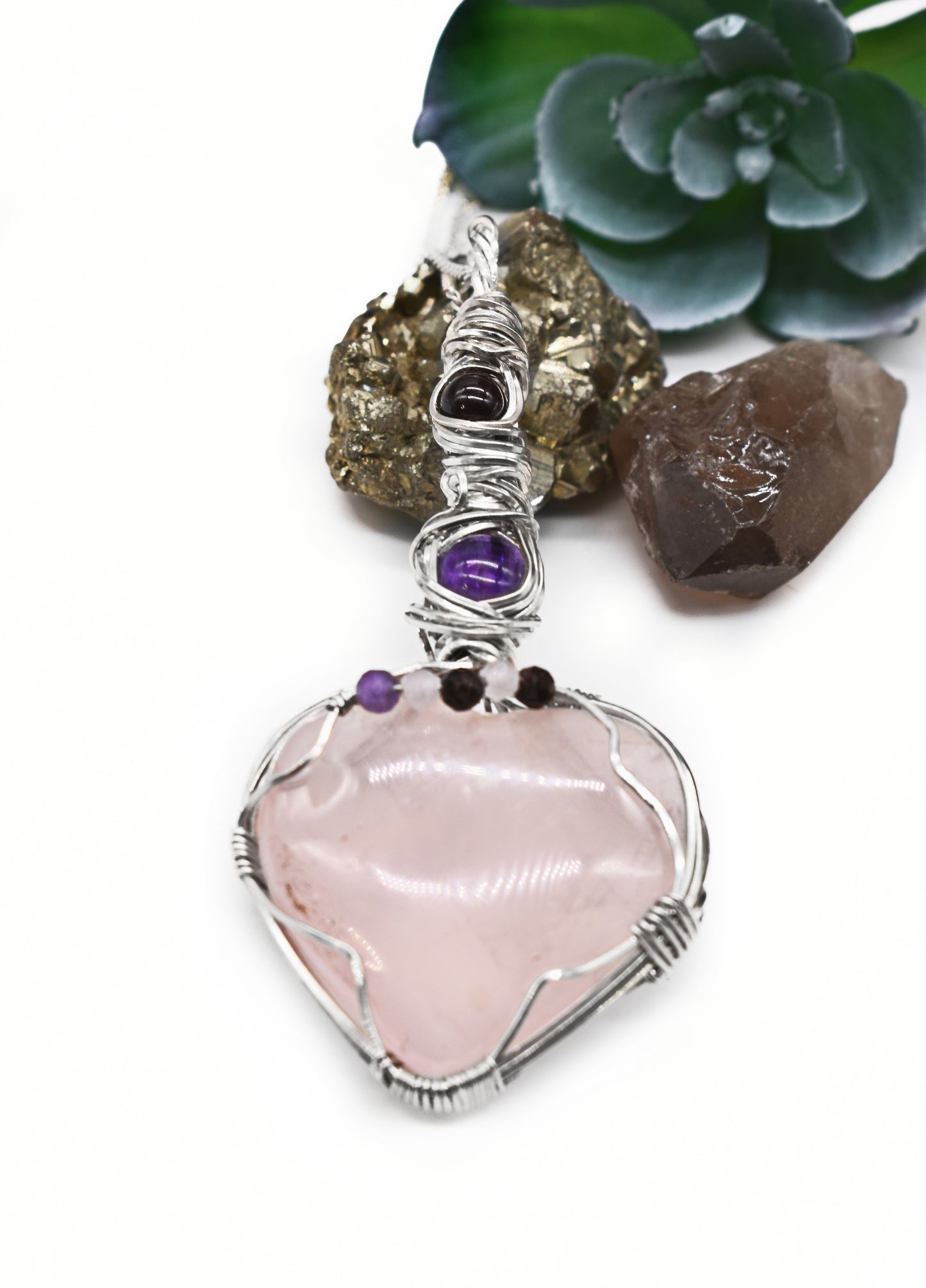 Stunning Wire-Wrapped Rose Quartz Heart Pendant ✨