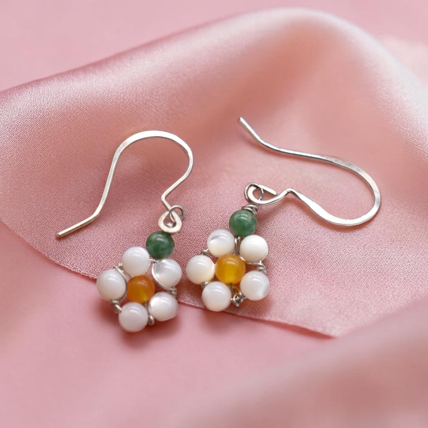 🌼 Pearl & Jade Flower Earrings