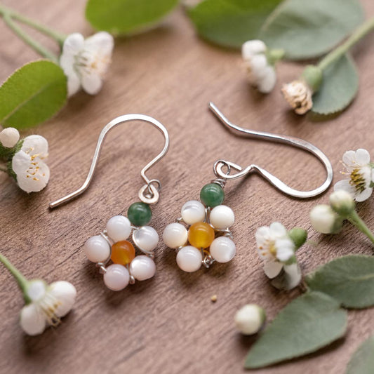 🌼 Pearl & Jade Flower Earrings