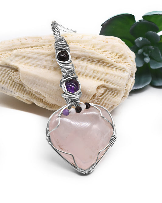 Stunning Wire-Wrapped Rose Quartz Heart Pendant ✨
