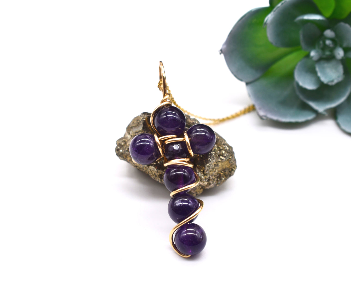 ✨ Beaded Wire Wrapped Cross Gemstone Pendant