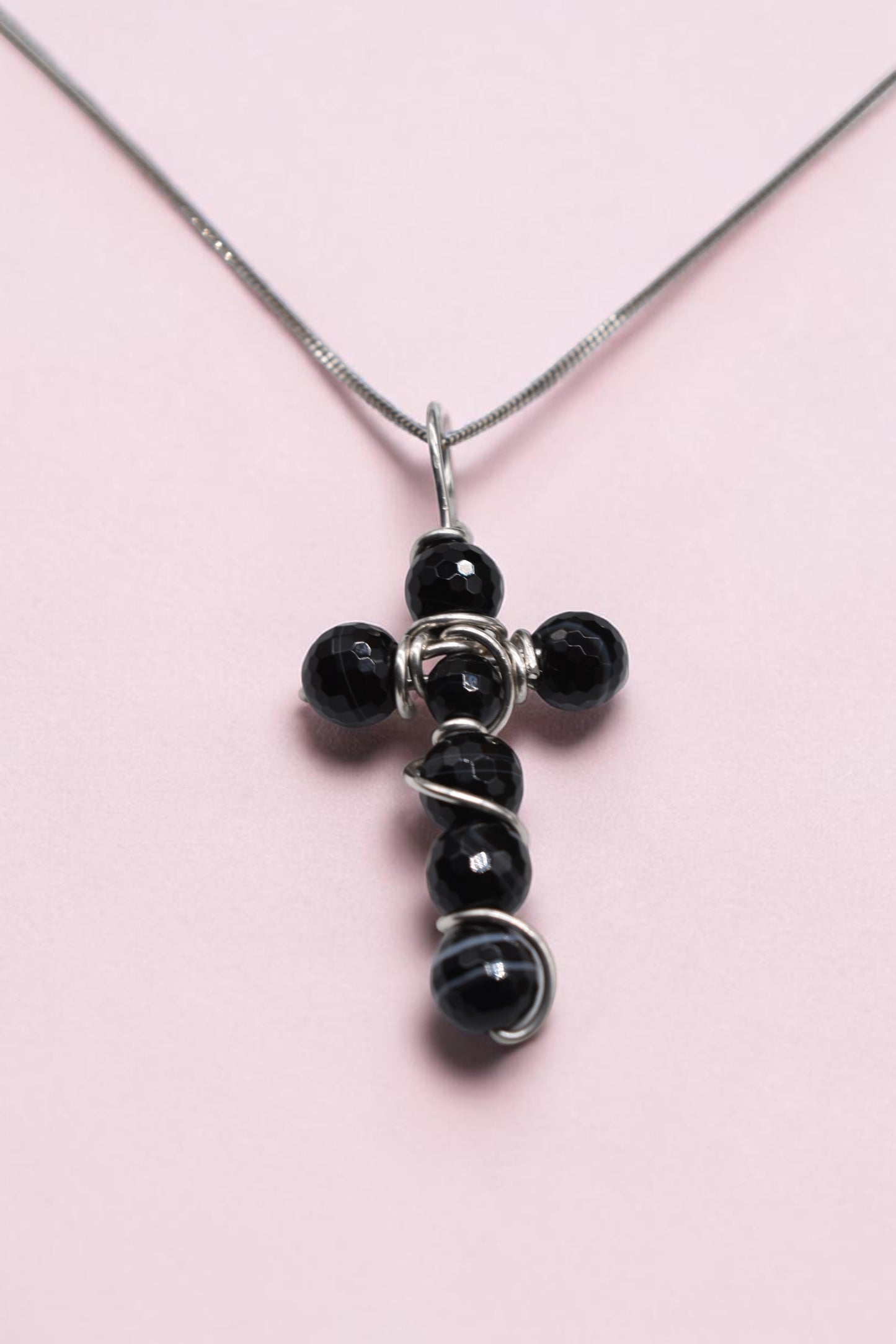 ✨ Beaded Wire Wrapped Cross Gemstone Pendant