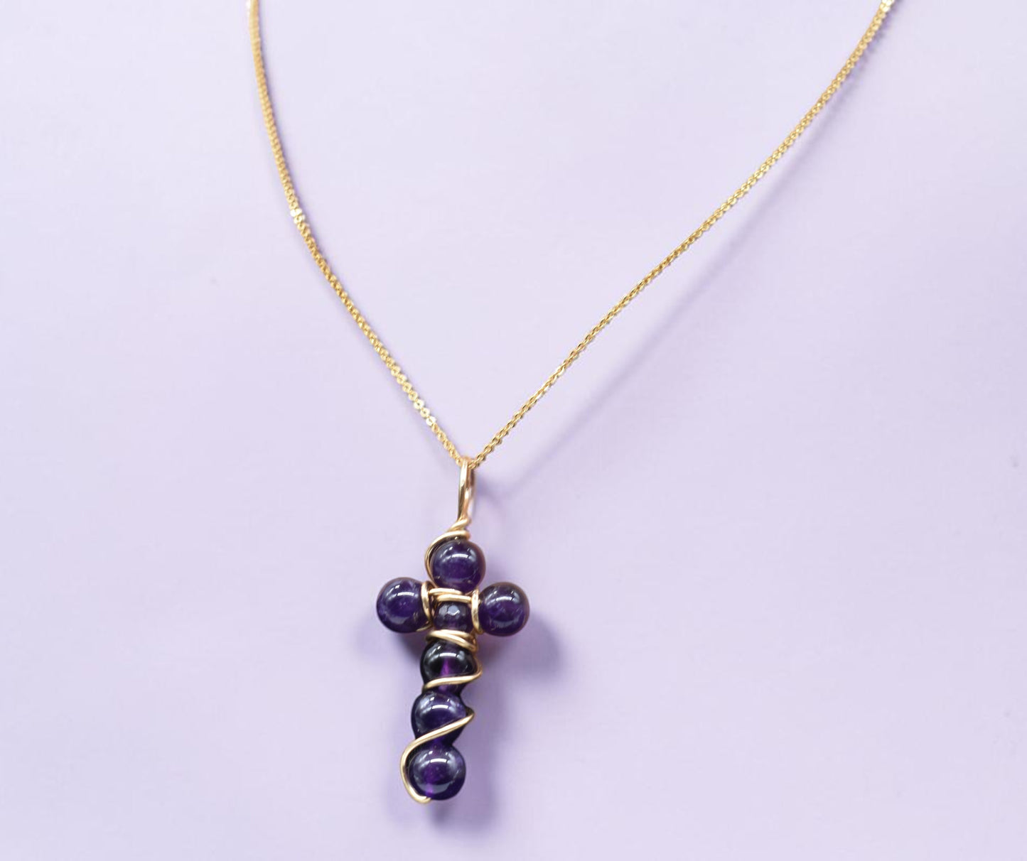 ✨ Beaded Wire Wrapped Cross Gemstone Pendant