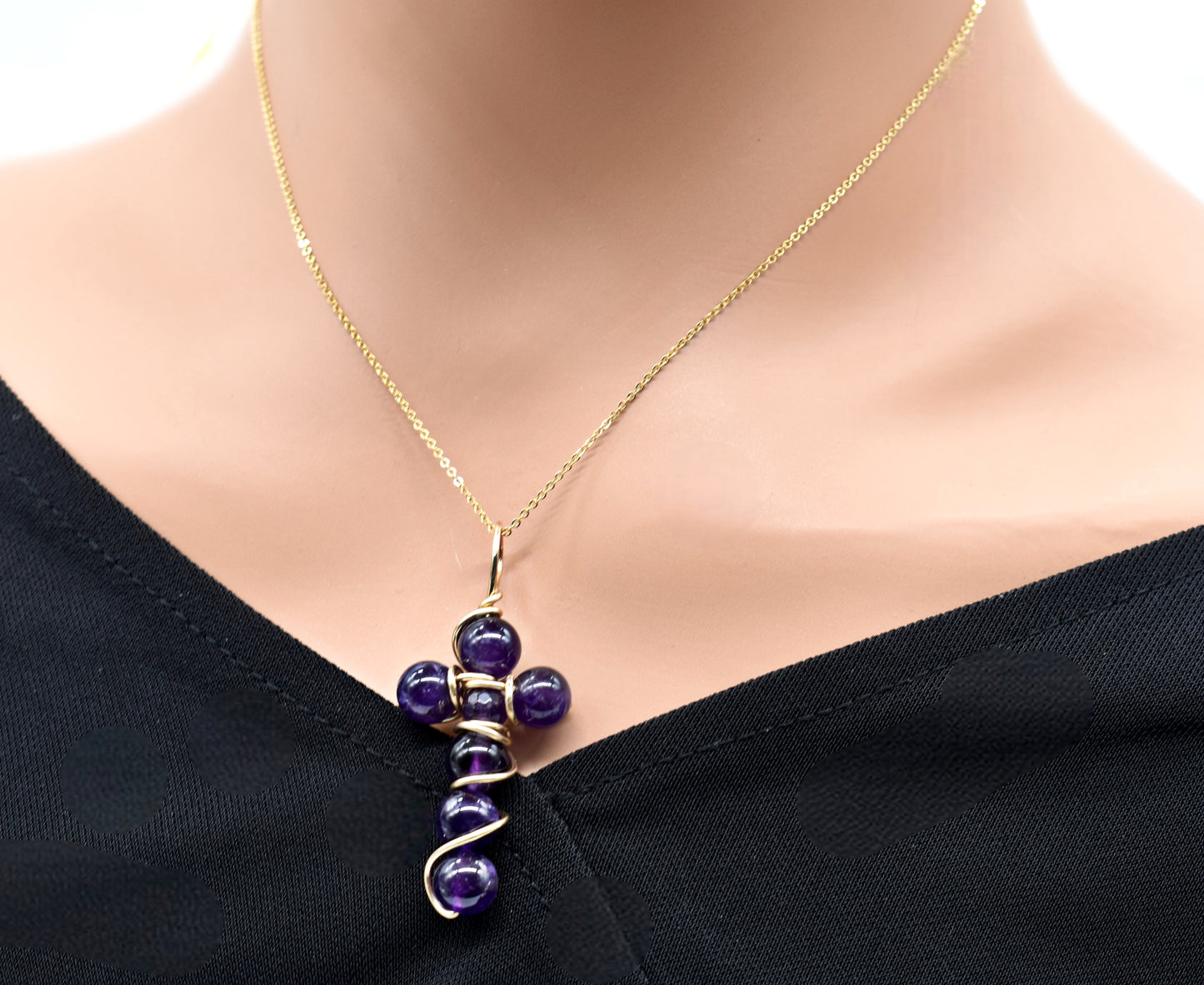 ✨ Beaded Wire Wrapped Cross Gemstone Pendant