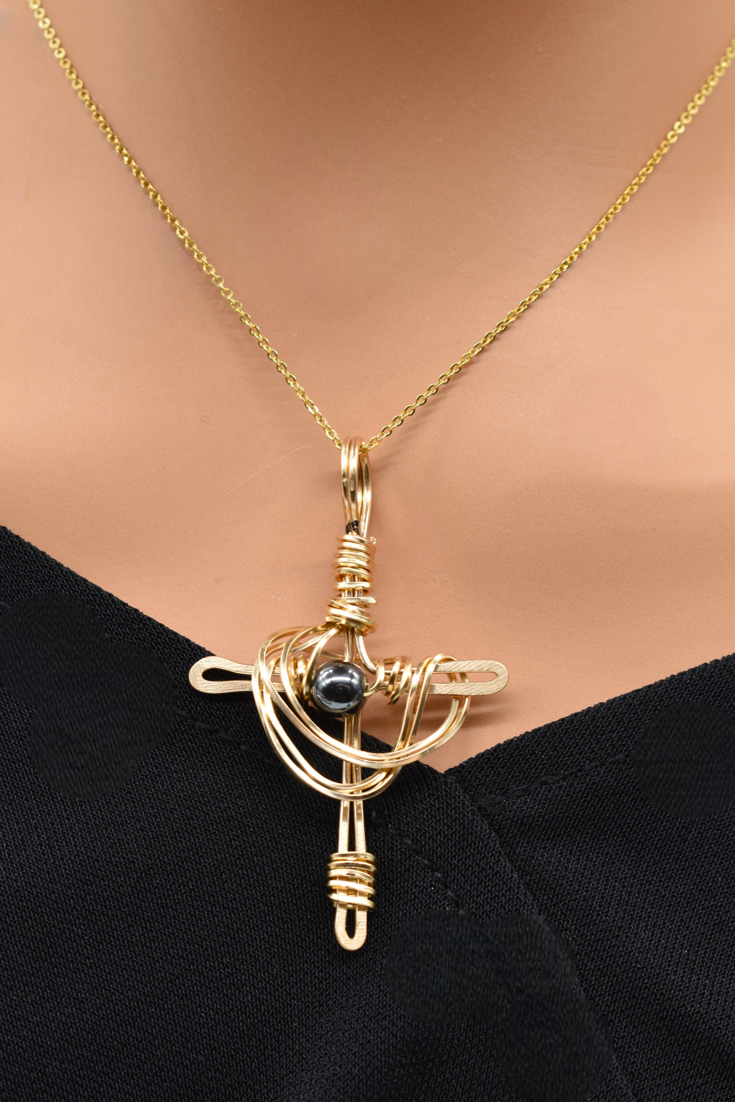 ✨ Rugged Cross Gemstone Bead Pendant