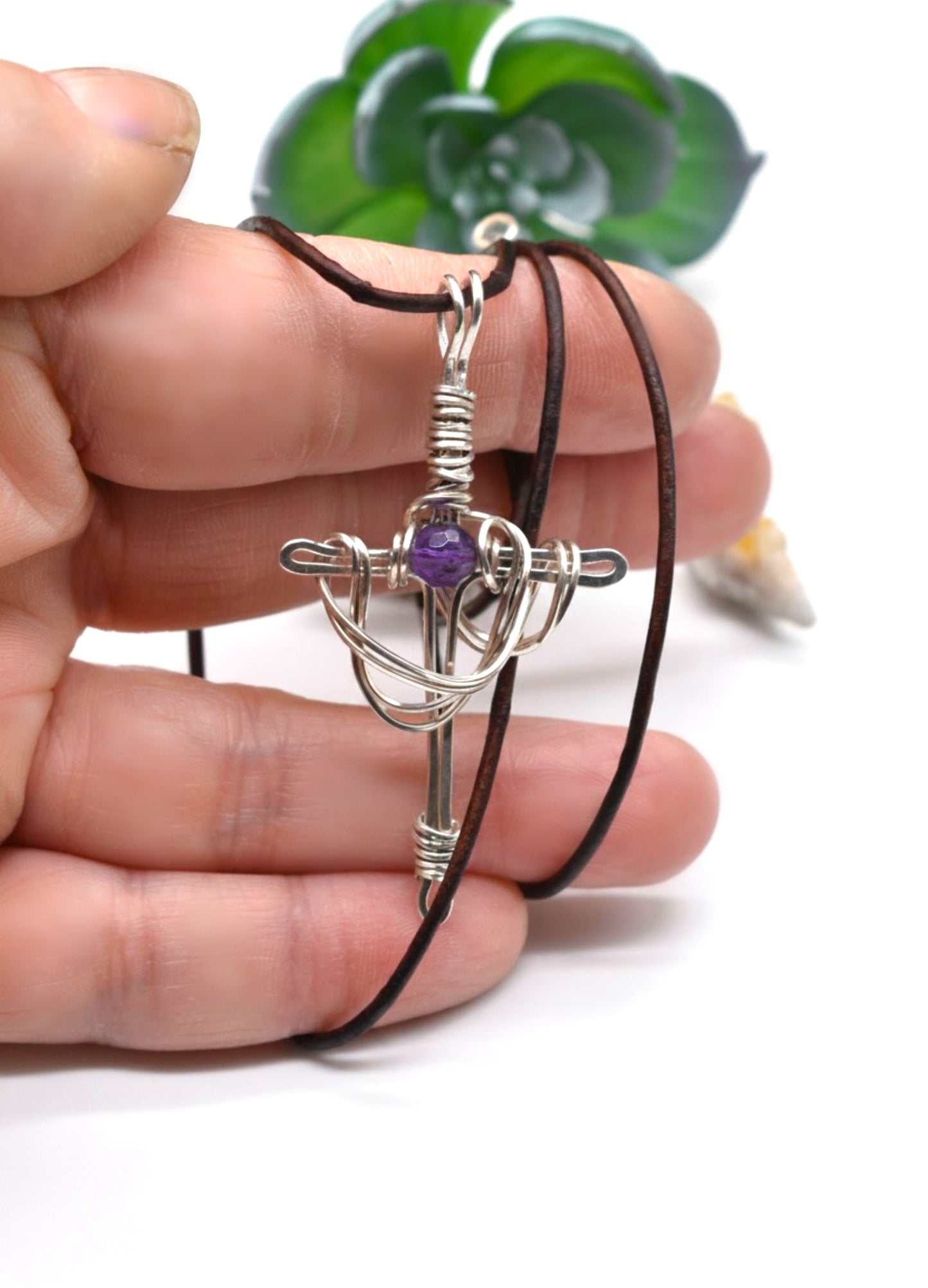 ✨ Rugged Cross Gemstone Bead Pendant