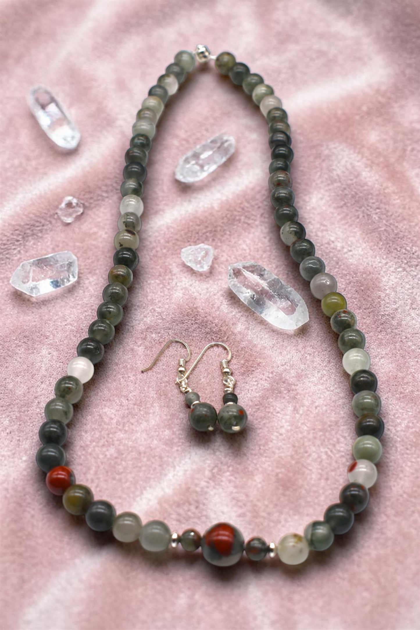 Healing Bloodstone Earring & Necklace Set | Sterling Silver Gemstone Jewelry | Grounding & Strength