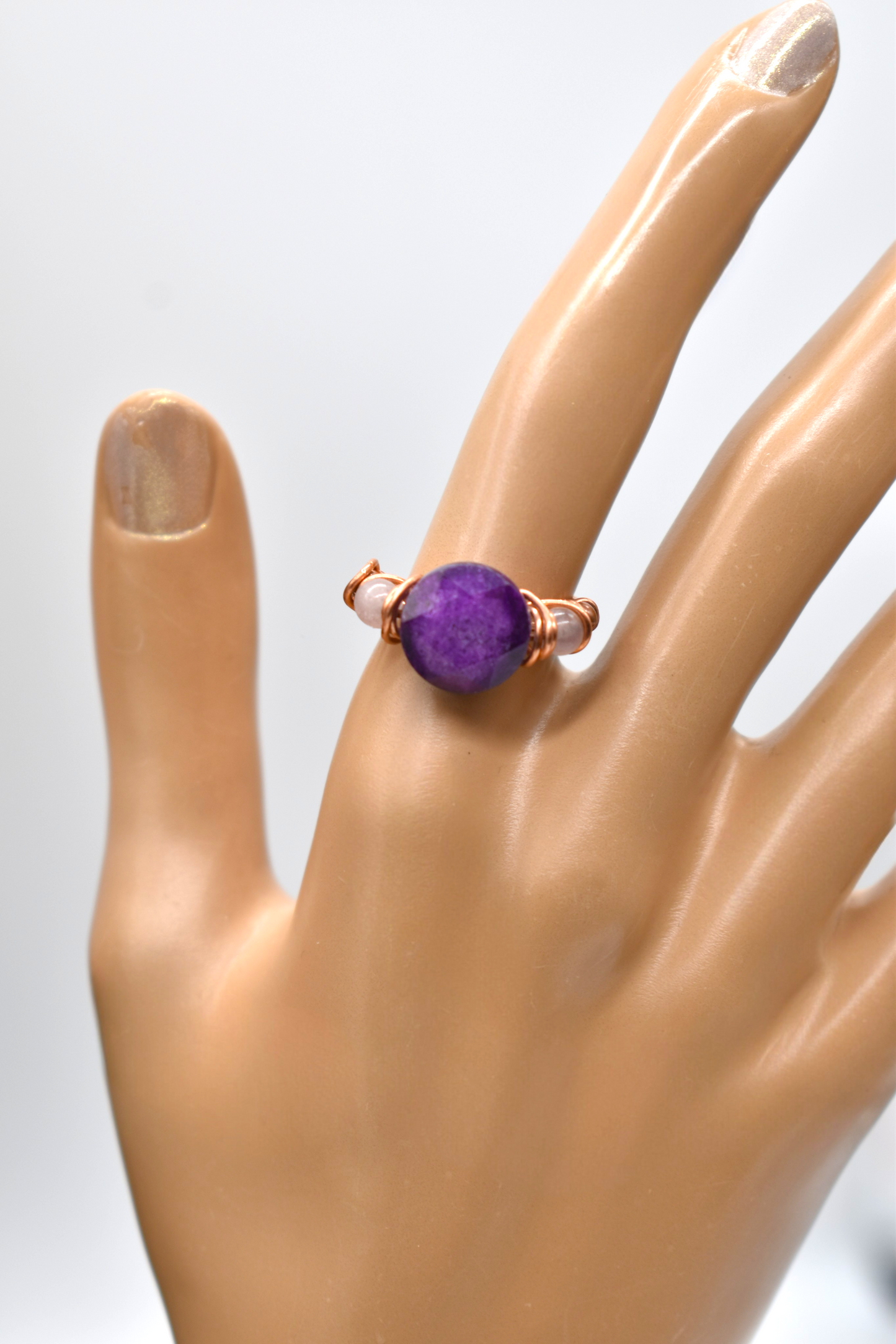 Sugilite and Rose Quartz Anxiety Assisting Ring in Sterling Silver, 14K Gold Filled & Rose Gold Filled
