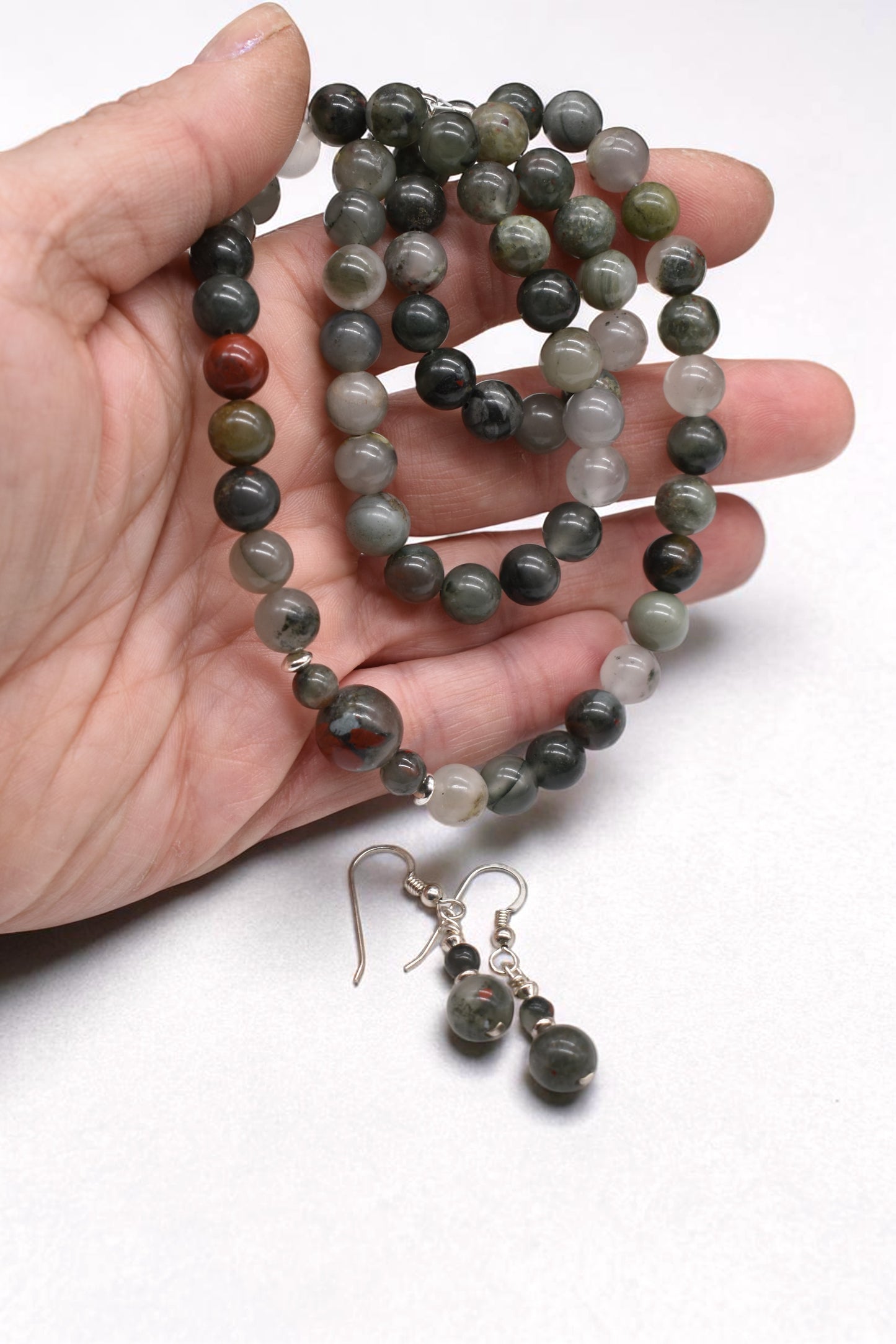 Healing Bloodstone Earring & Necklace Set | Sterling Silver Gemstone Jewelry | Grounding & Strength