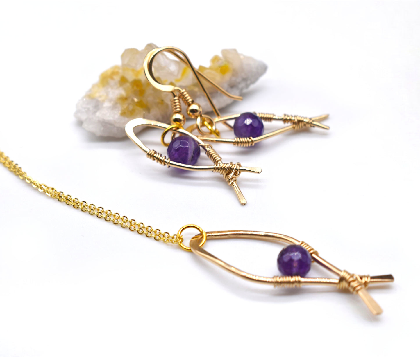 ✨ Healing Wire-Wrapped Ichthys Fish Necklace Earring Set