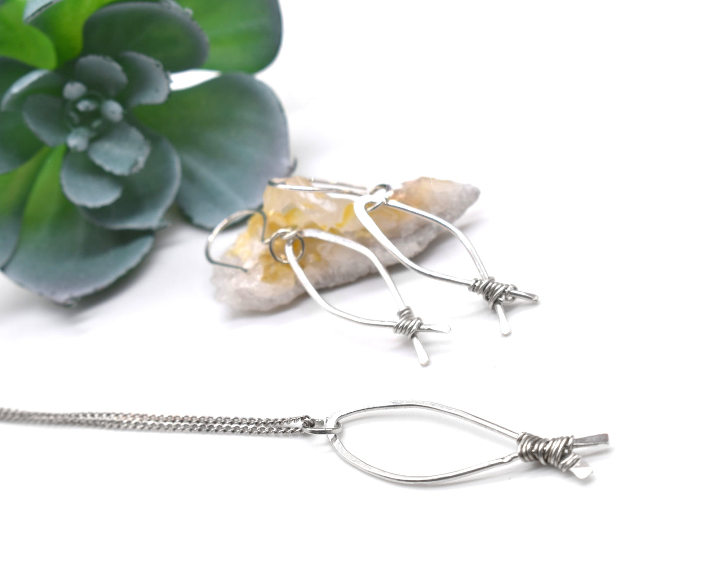 ✨ Healing Wire-Wrapped Ichthys Fish Necklace Earring Set