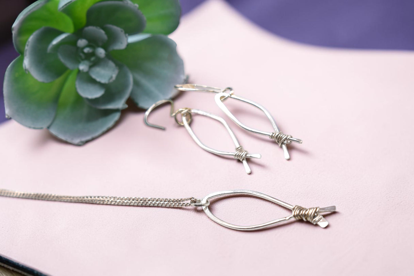 ✨ Healing Wire-Wrapped Ichthys Fish Necklace Earring Set