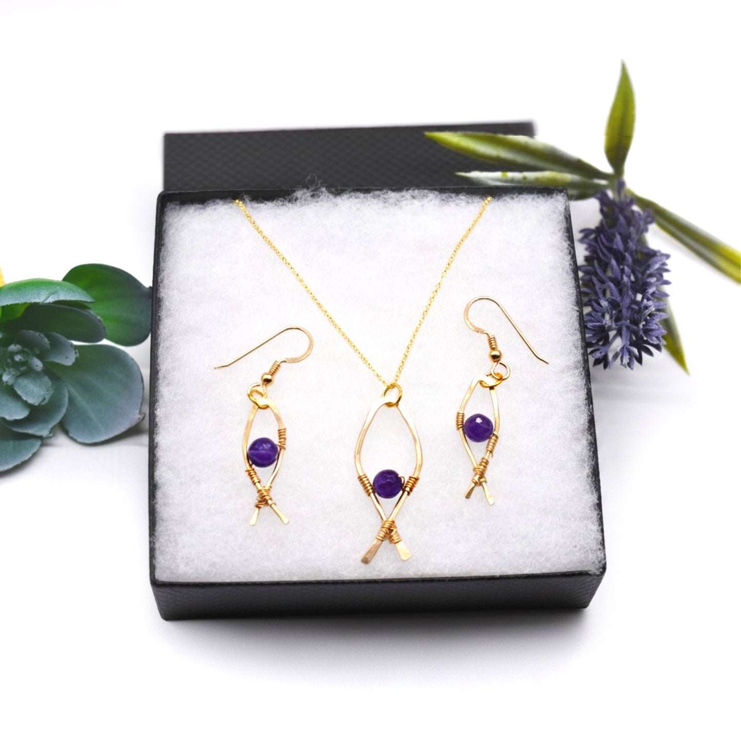 ✨ Healing Wire-Wrapped Ichthys Fish Necklace Earring Set