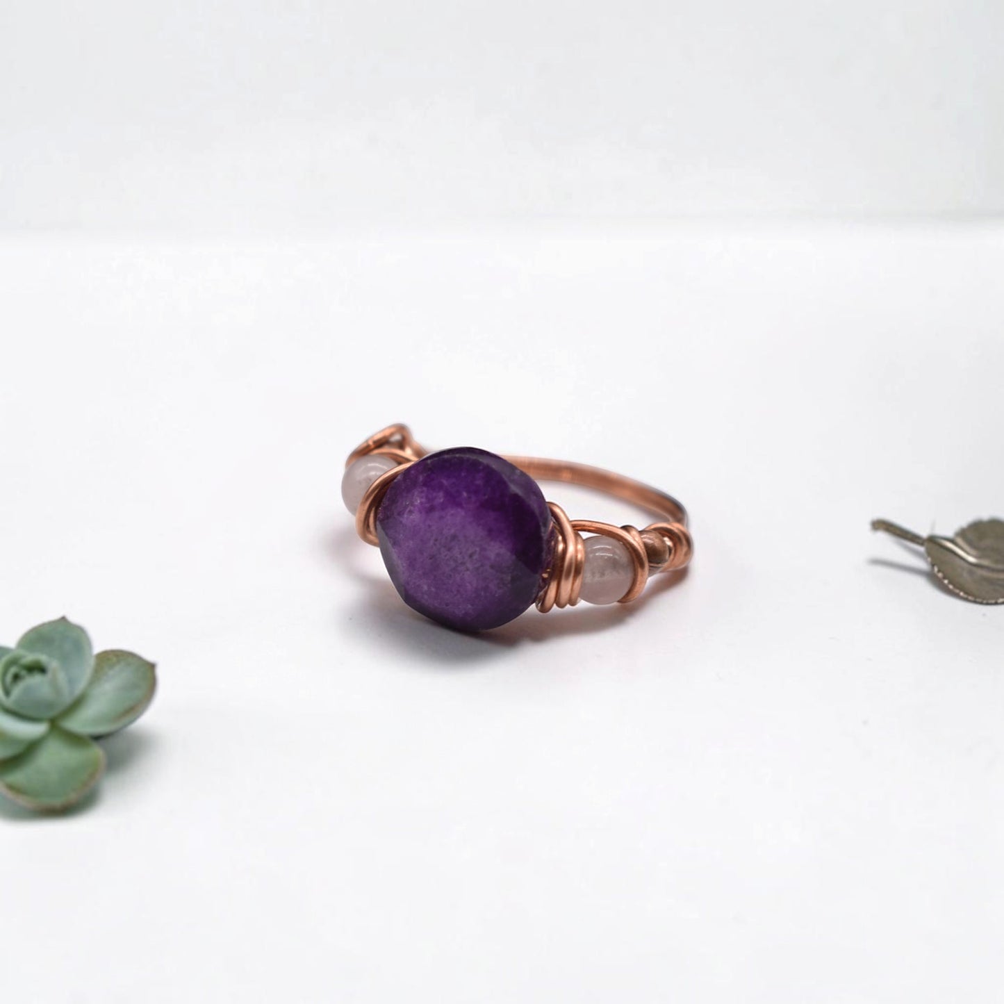 Sugilite and Rose Quartz Anxiety Assisting Ring in Sterling Silver, 14K Gold Filled & Rose Gold Filled