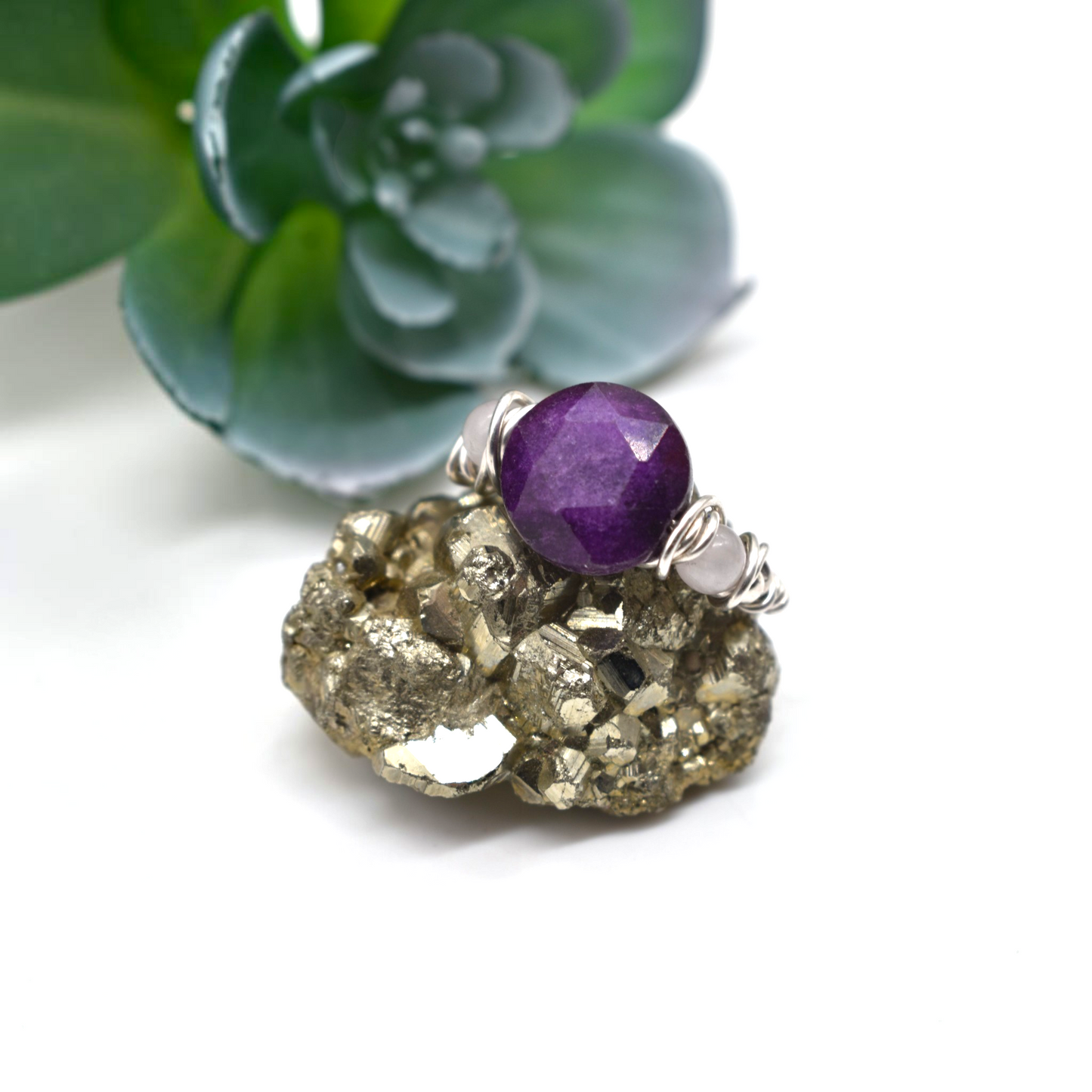 Sugilite and Rose Quartz Anxiety Assisting Ring in Sterling Silver, 14K Gold Filled & Rose Gold Filled