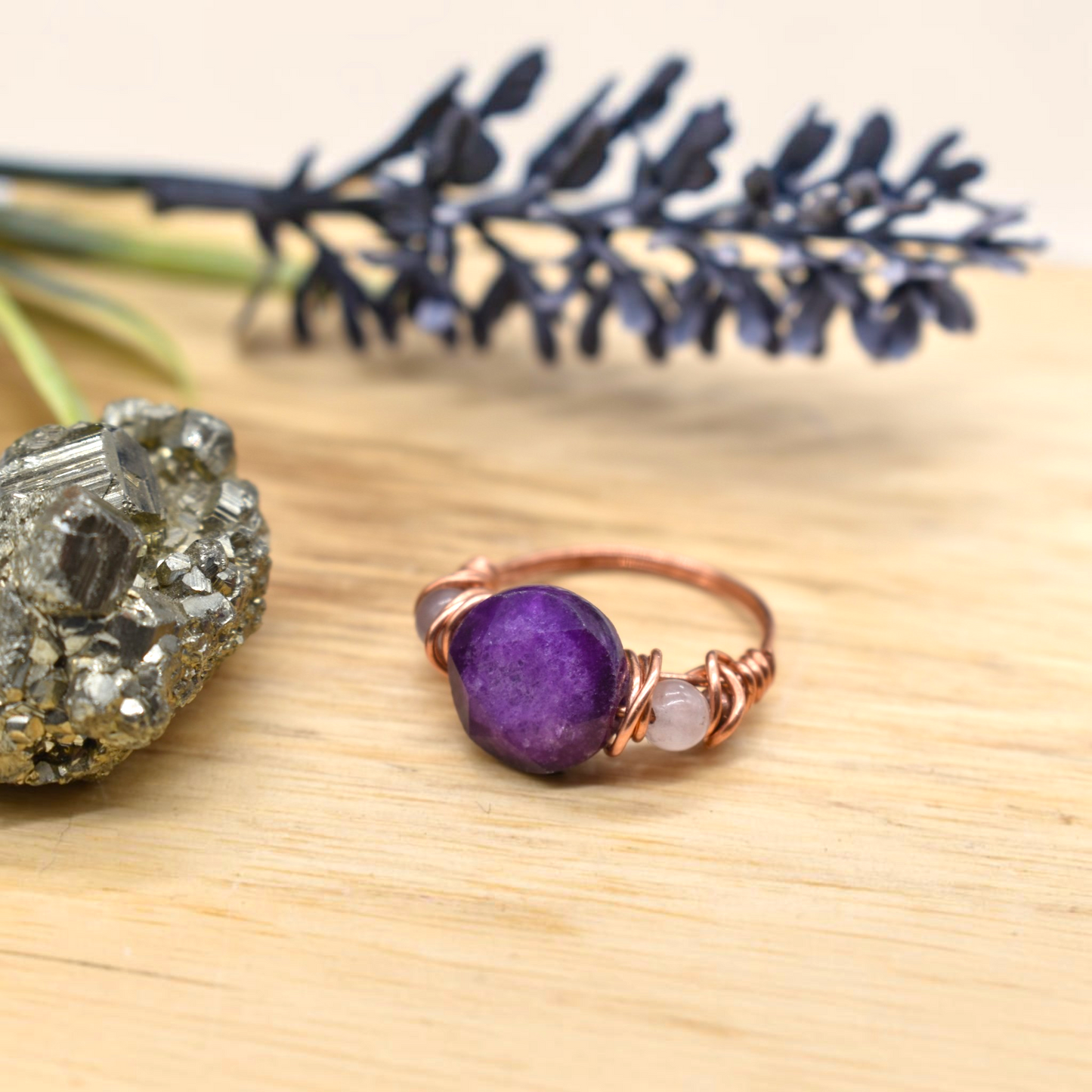 Sugilite and Rose Quartz Anxiety Assisting Ring in Sterling Silver, 14K Gold Filled & Rose Gold Filled