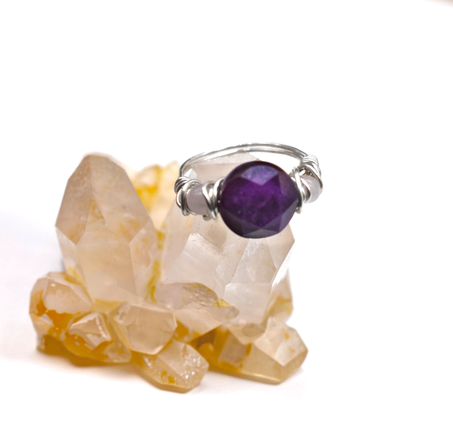 Sugilite and Rose Quartz Anxiety Assisting Ring in Sterling Silver, 14K Gold Filled & Rose Gold Filled