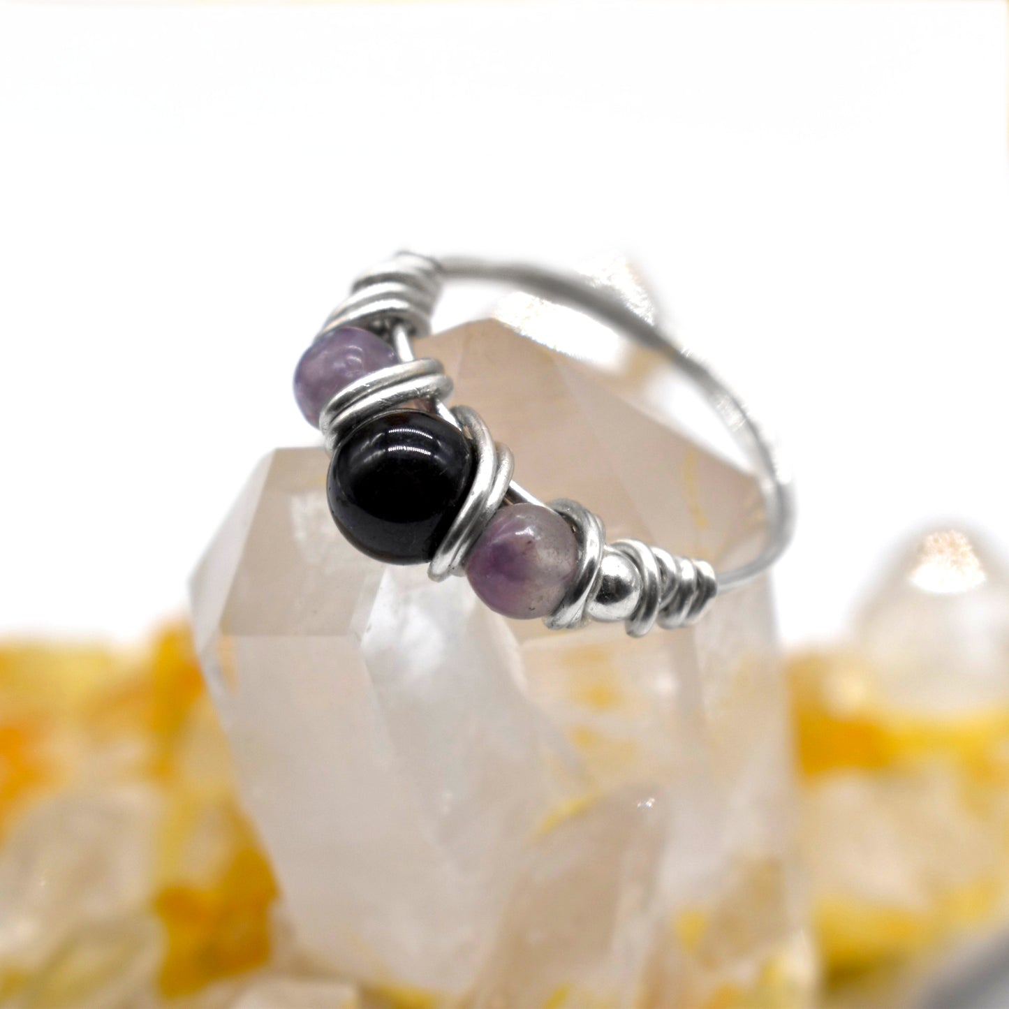 Black Tourmaline Multi -Crystal Harmony Ring