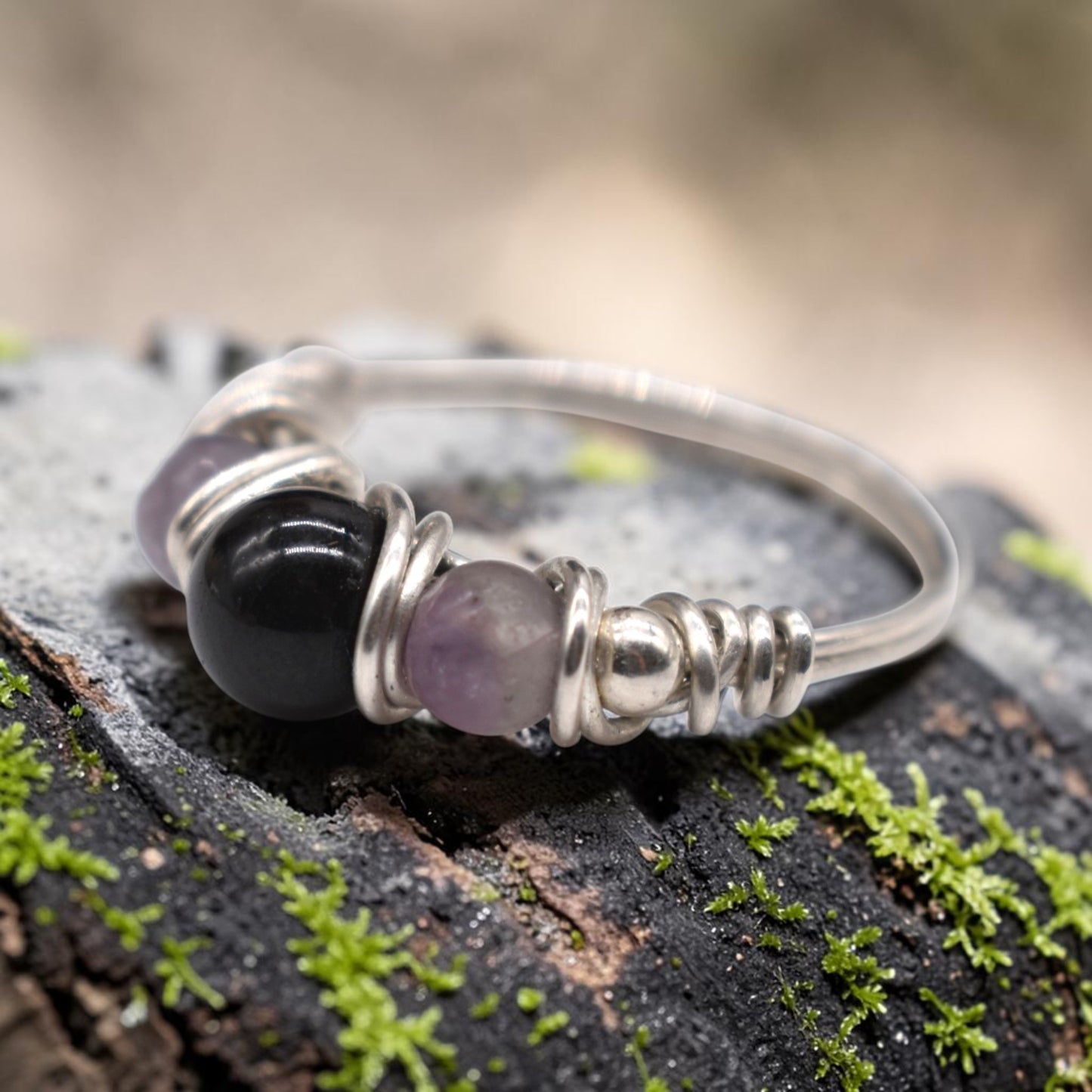 Black Tourmaline Multi -Crystal Harmony Ring
