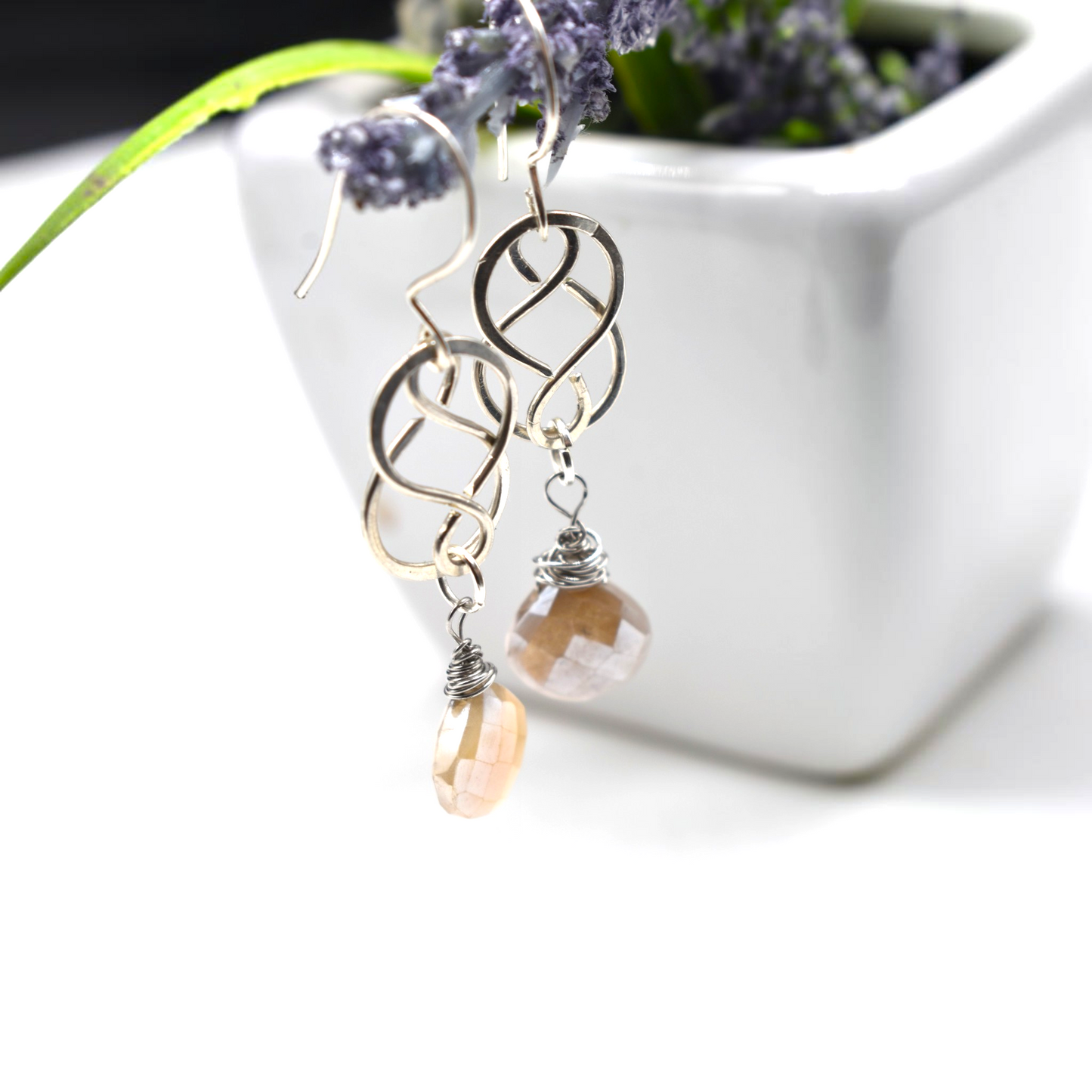 Celtic Moonstone Stone Earrings in Copper,  Sterling Silver and Gold Filled