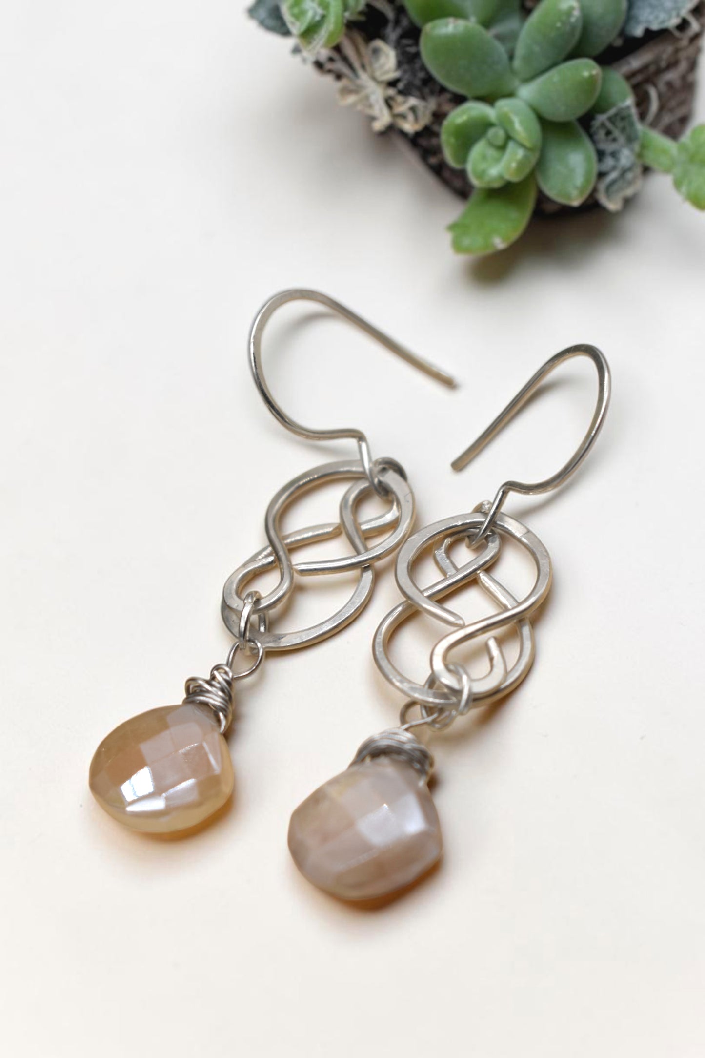 Celtic Moonstone Stone Earrings in Copper,  Sterling Silver and Gold Filled