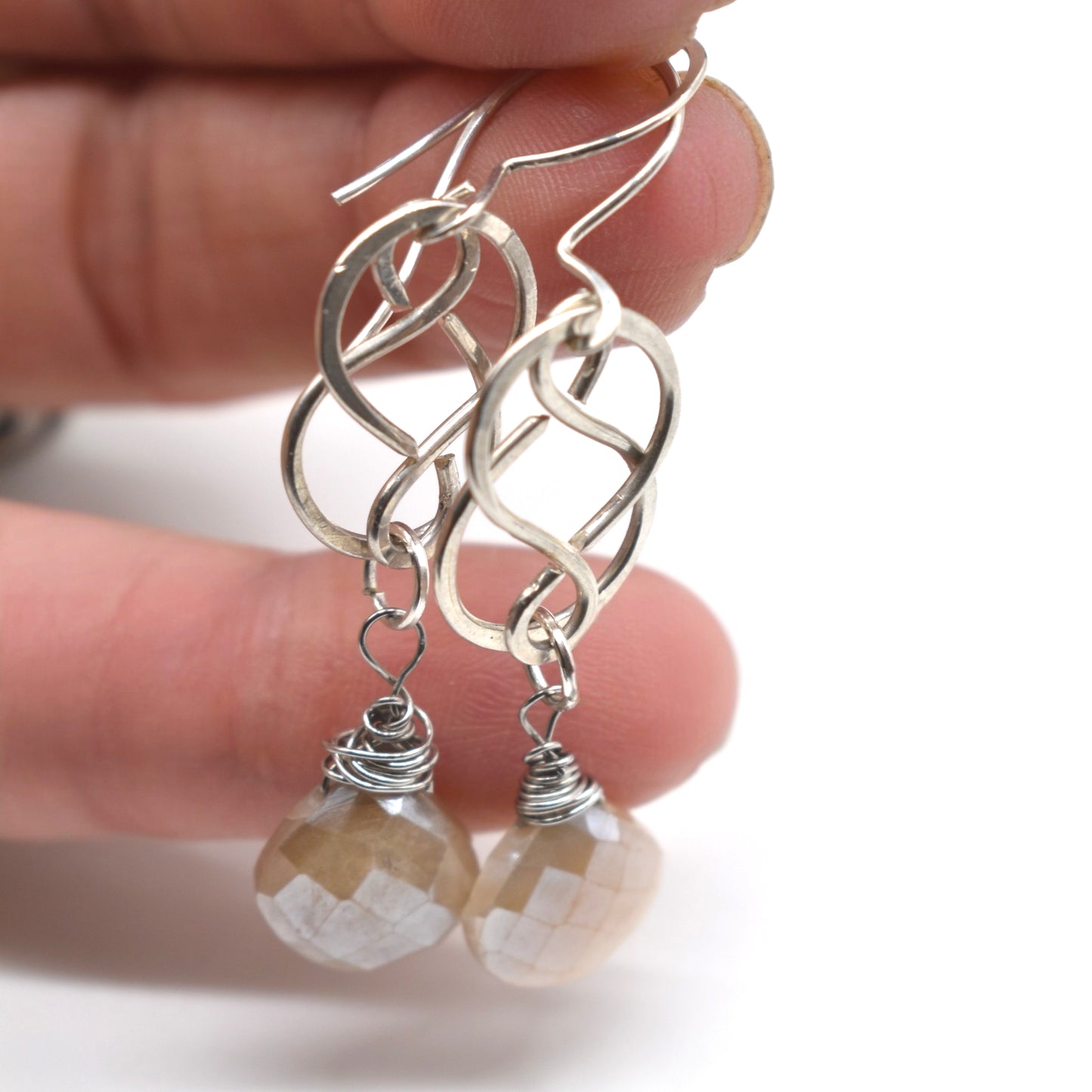 Celtic Moonstone Stone Earrings in Copper,  Sterling Silver and Gold Filled