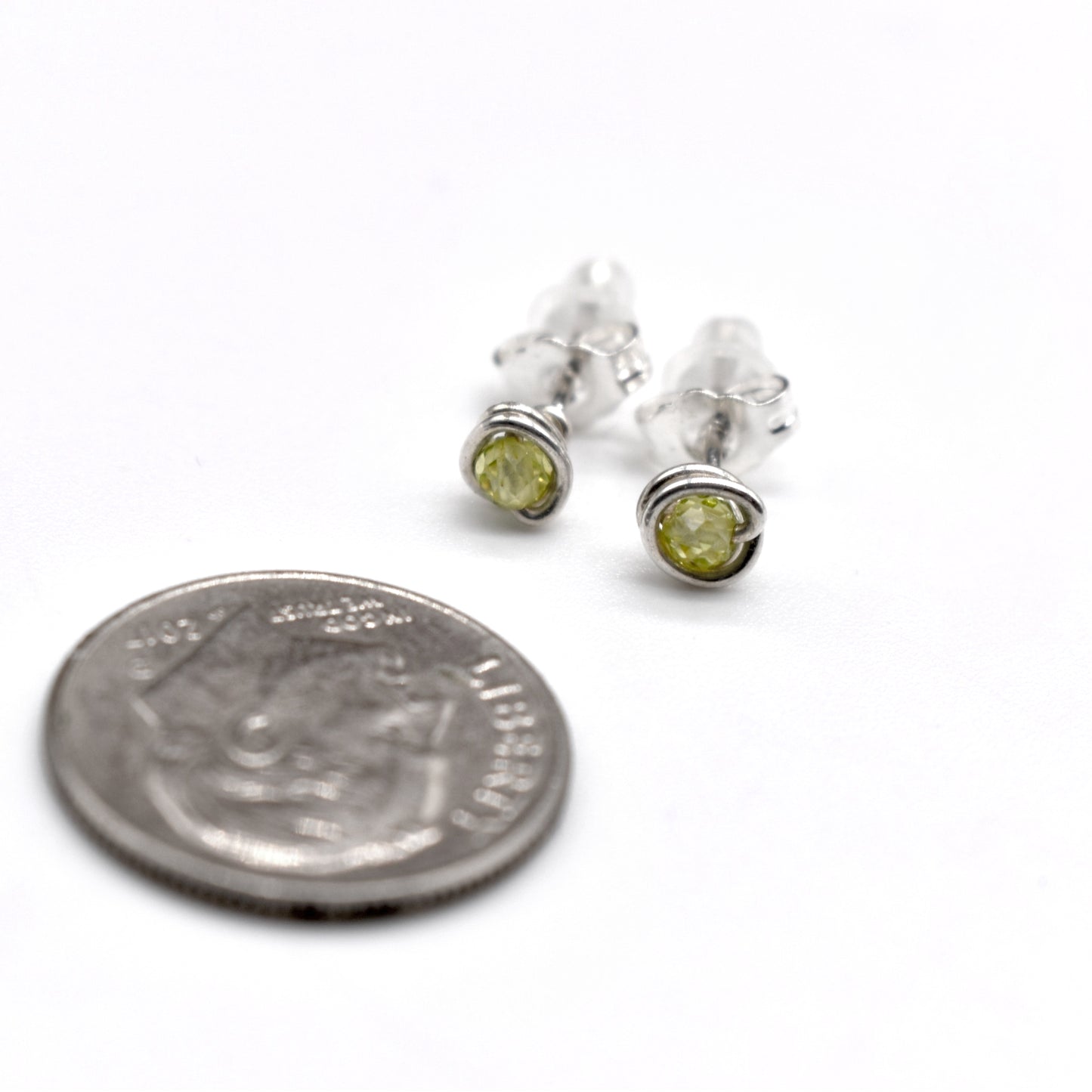 Micro Faceted Peridot Stud Earrings | 3mm Peridot Studs | Sterling Silver, Gold Filled and Rose Gold Filled