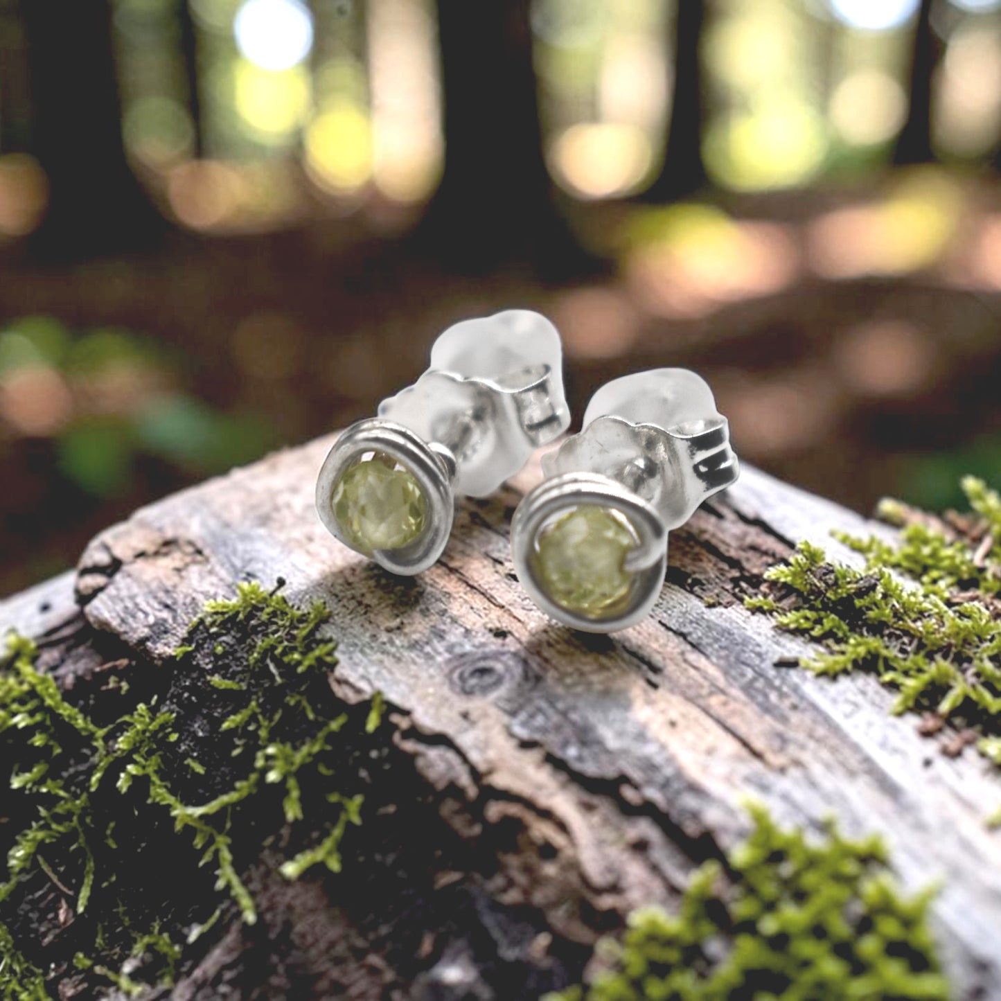 Micro Faceted Peridot Stud Earrings | 3mm Peridot Studs | Sterling Silver, Gold Filled and Rose Gold Filled