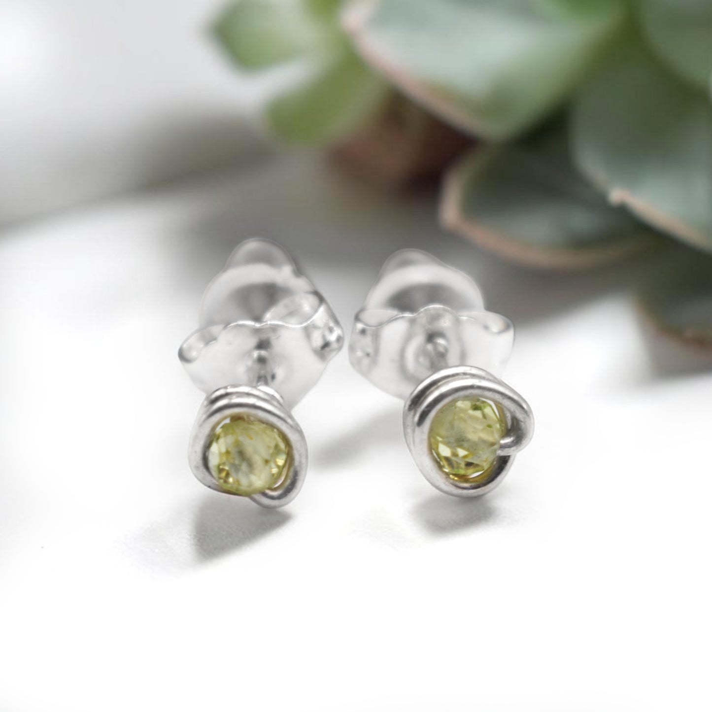 Micro Faceted Peridot Stud Earrings | 3mm Peridot Studs | Sterling Silver, Gold Filled and Rose Gold Filled