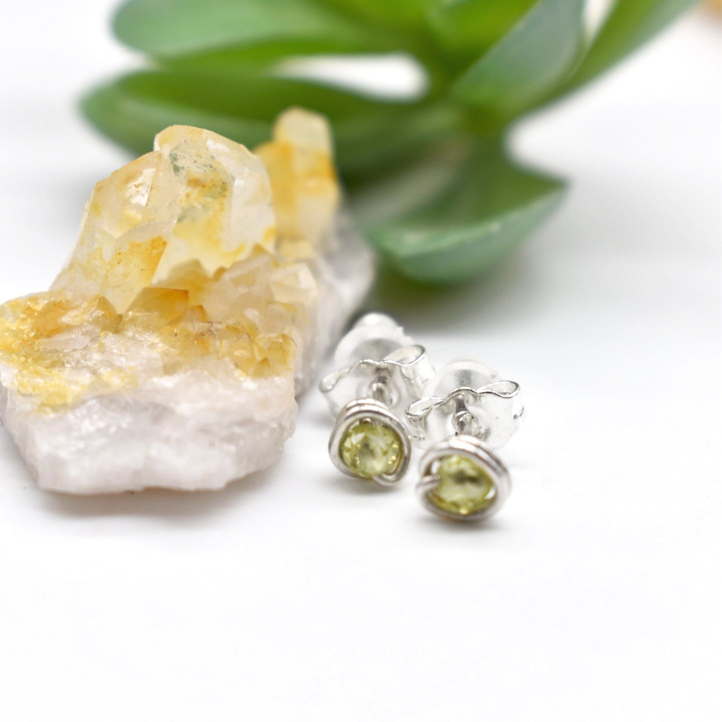 Micro Faceted Peridot Stud Earrings | 3mm Peridot Studs | Sterling Silver, Gold Filled and Rose Gold Filled
